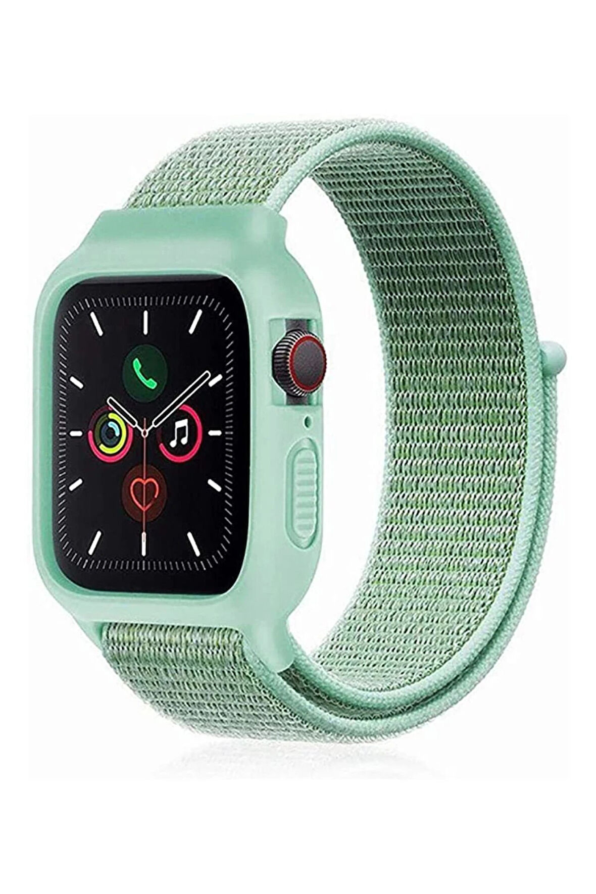 Apple Watch 42mm Hasırlı Cırtcırtlı Kasalı Kordon - Turkuaz-(5796)