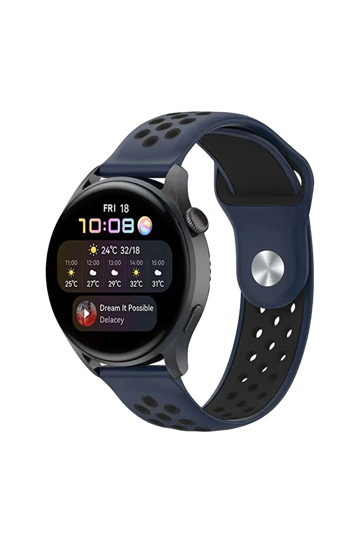 Watch 20mm Spor Delikli Kordon - Lacivert-Siyah-(5796)