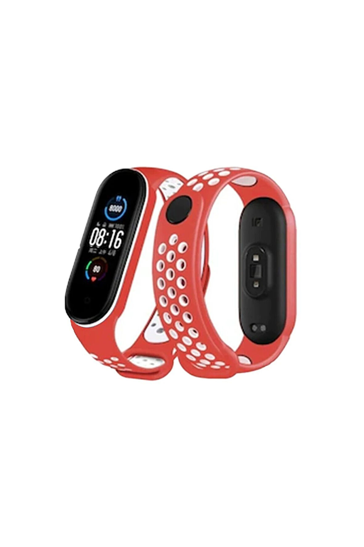 Xiaomi Mi Band 4 Spor Delikli Kordon - Kırmızı-Beyaz-(5796)