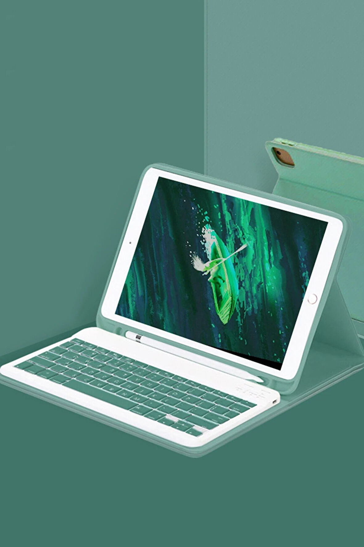 iPad Pro 12.9 (2024) Kılıf KC01 Smart Klavyeli Tablet Kılıfı - Koyu Yeşil-(579