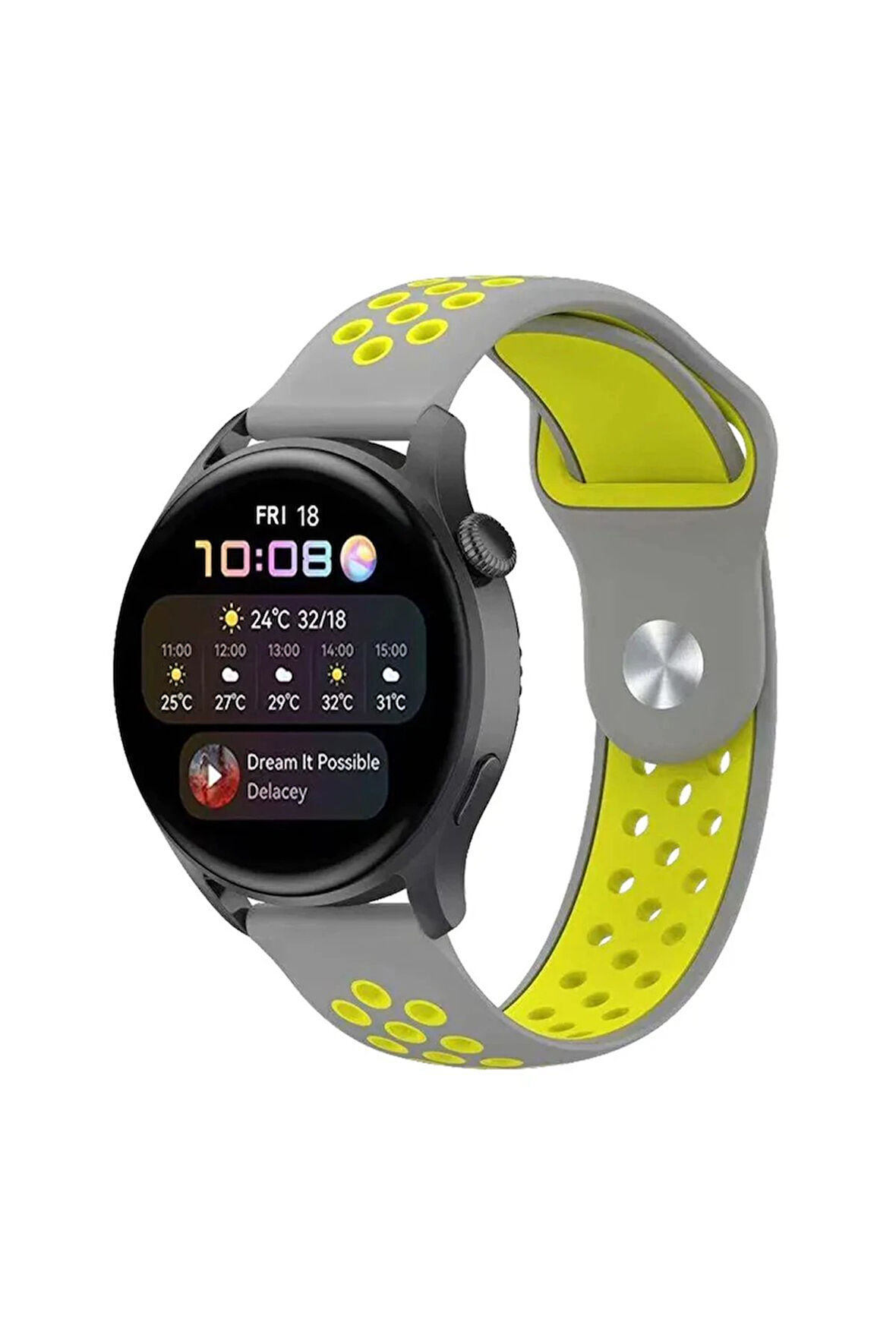 Watch 20mm Spor Delikli Kordon - Gri-Yeşil-(5796)