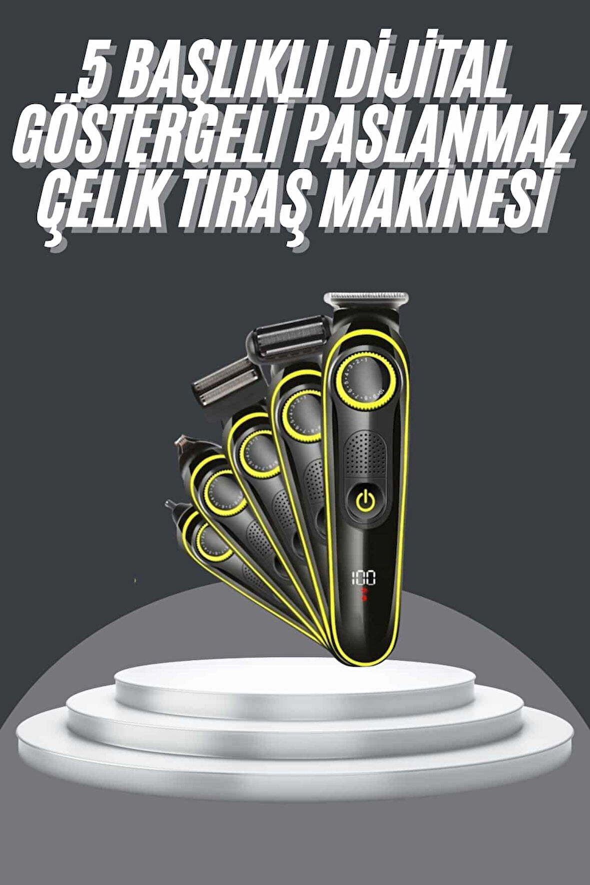 5 Başlıklı Şarjlı Tıraş Makinesi Led Ekran Saç Sakal Ense Tıraşına Uygun 