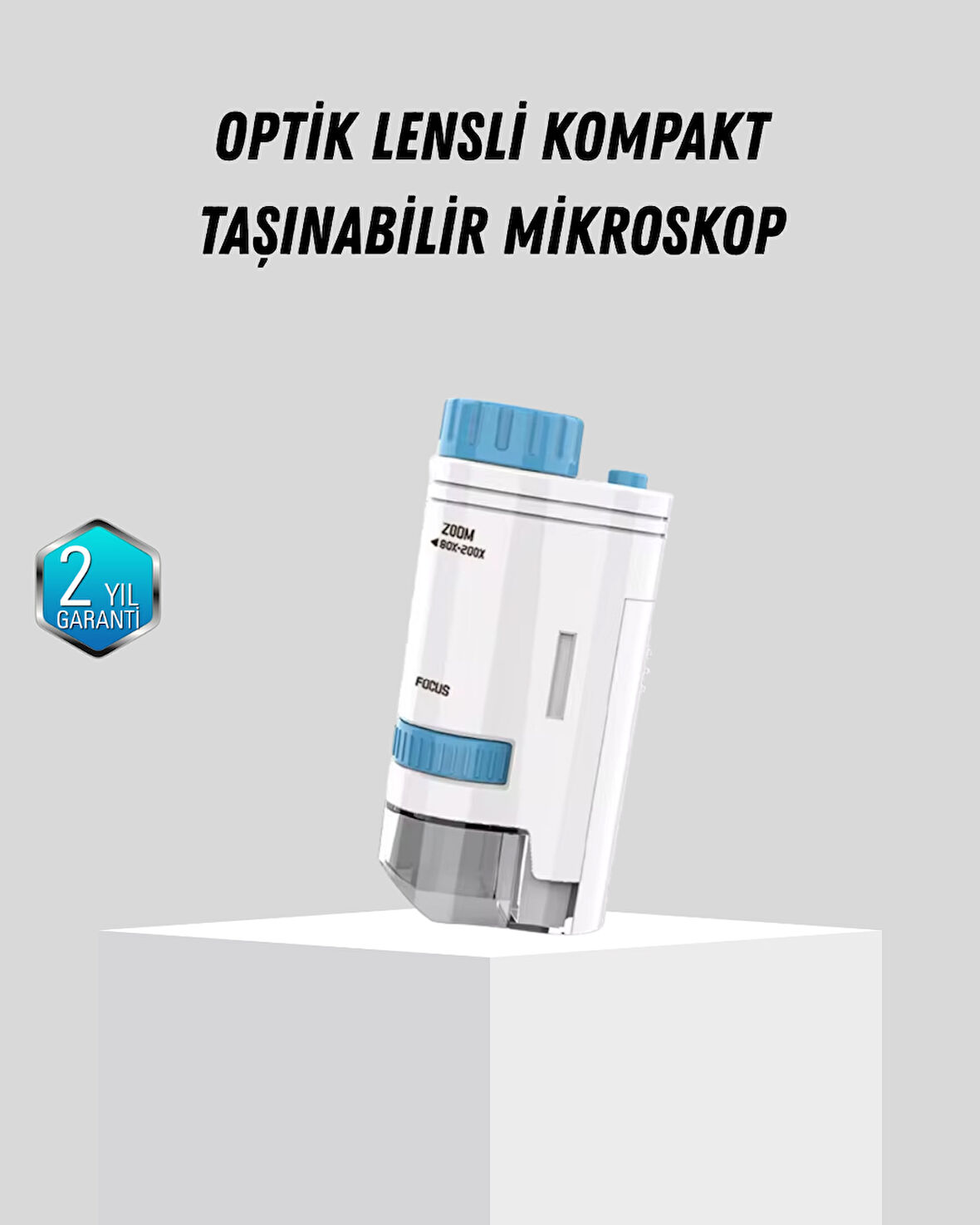 Taşınabilir Mini Mikroskop LED Işıklı 80X–200X Büyütmeli ve Odak Ayarlı