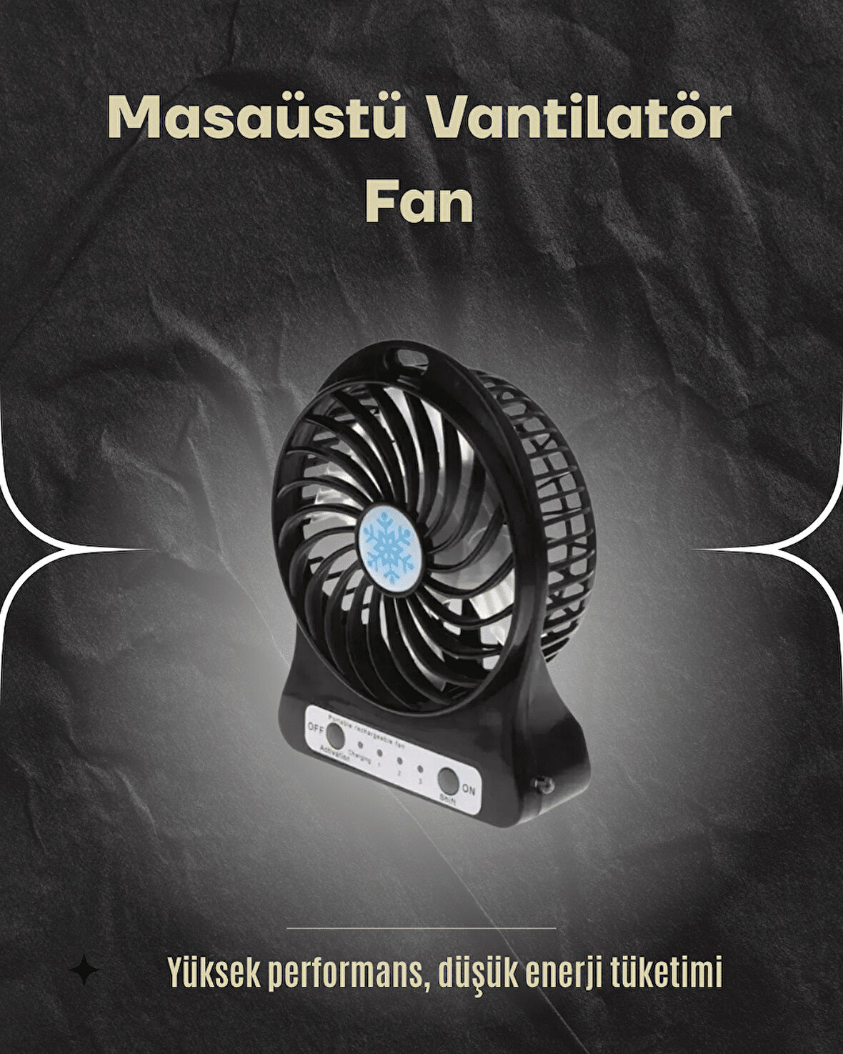 Şarjlı USB Fan – Masaüstü Mini Vantilatör Taşınabilir Işıklı 3 Kademeli 