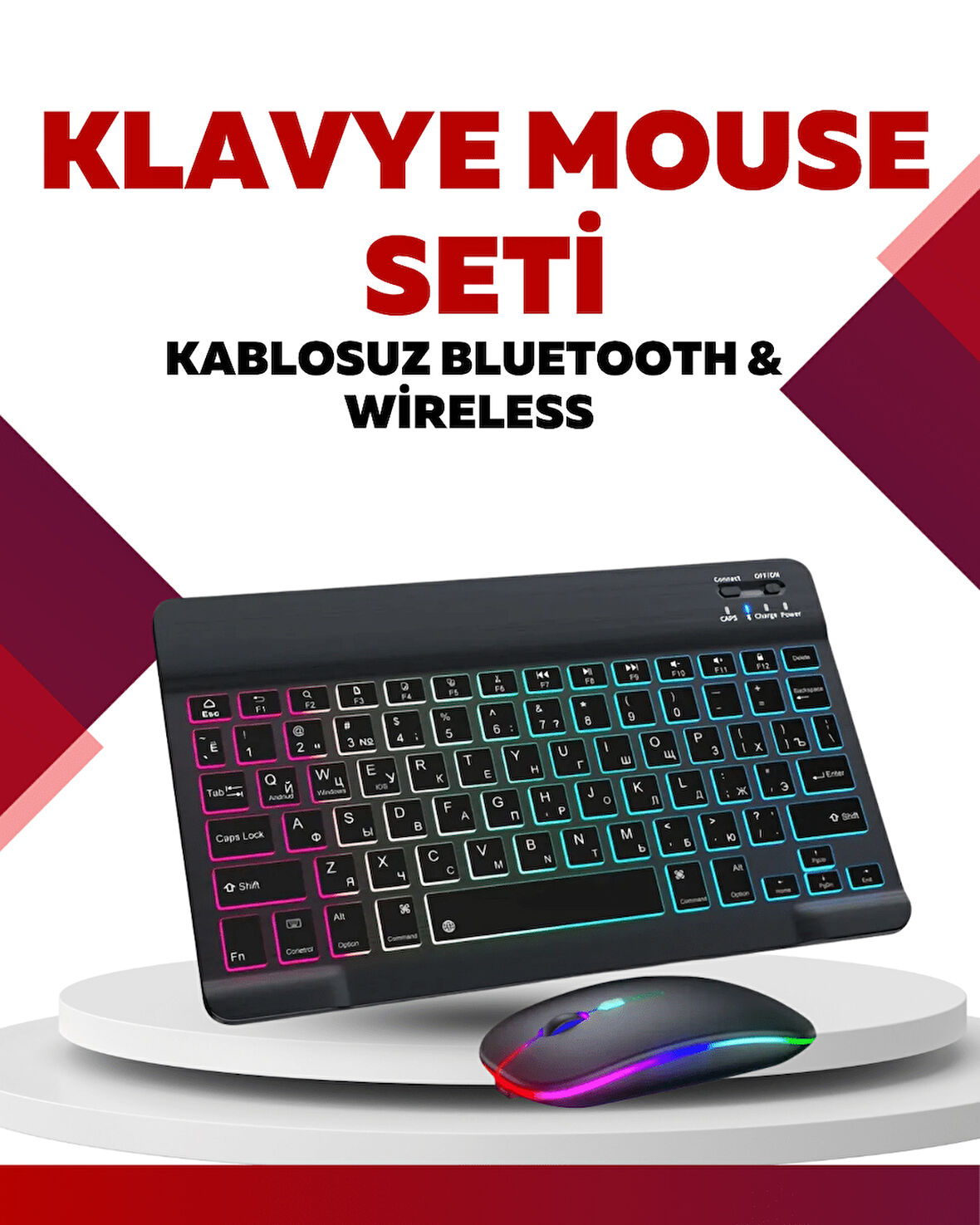 Bluetooth 5.3 Destekli Şarjlı Taşınabilir Klavye + Mouse Kombinasyonu