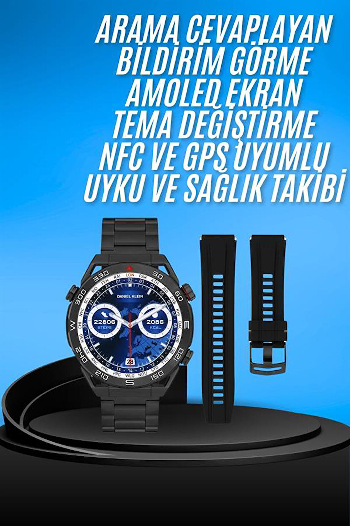 Akıllı Saat Çelik Kordonlu Amoled Ekran Android ve İOS Uyumlu Çağrı Cevaplaya