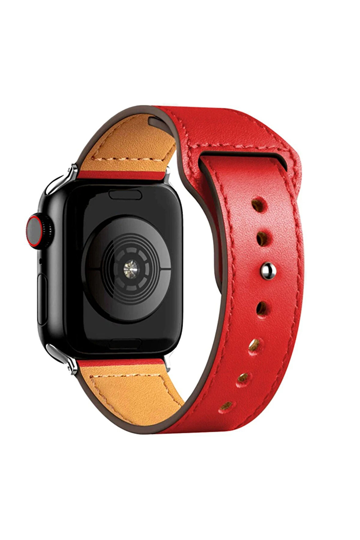 Apple Watch 38mm KR415 Luaz Deri Kordon - Kırmızı-(5796)