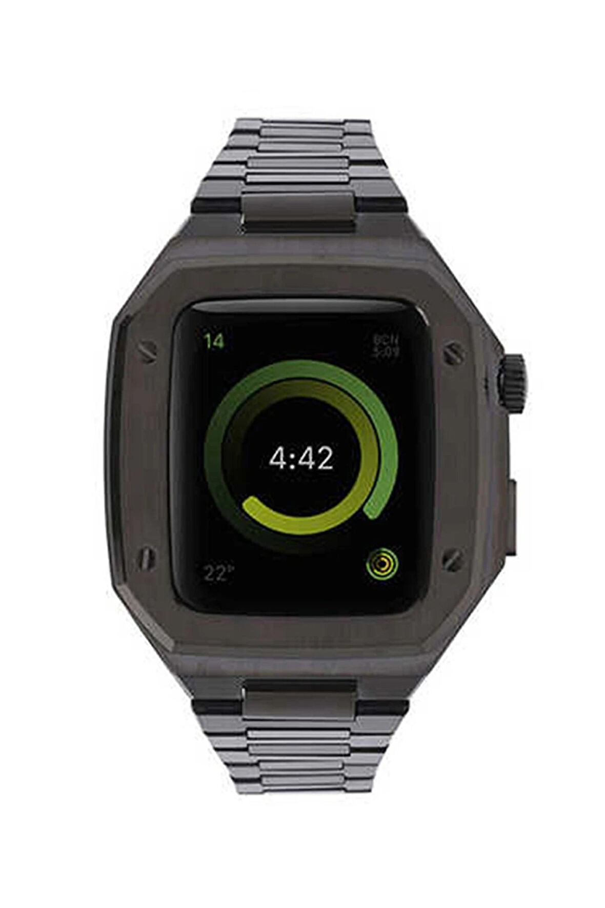 Apple Watch 44mm Metal Petek Kasalı Kordon - Siyah-(5796)