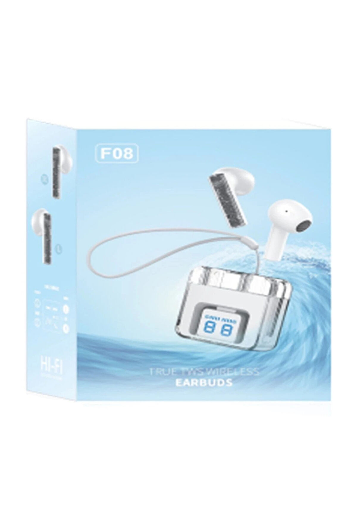 F08 Dijital Şarj Göstergeli TWS Bluetooth Kulaklık - Mavi-(5796)