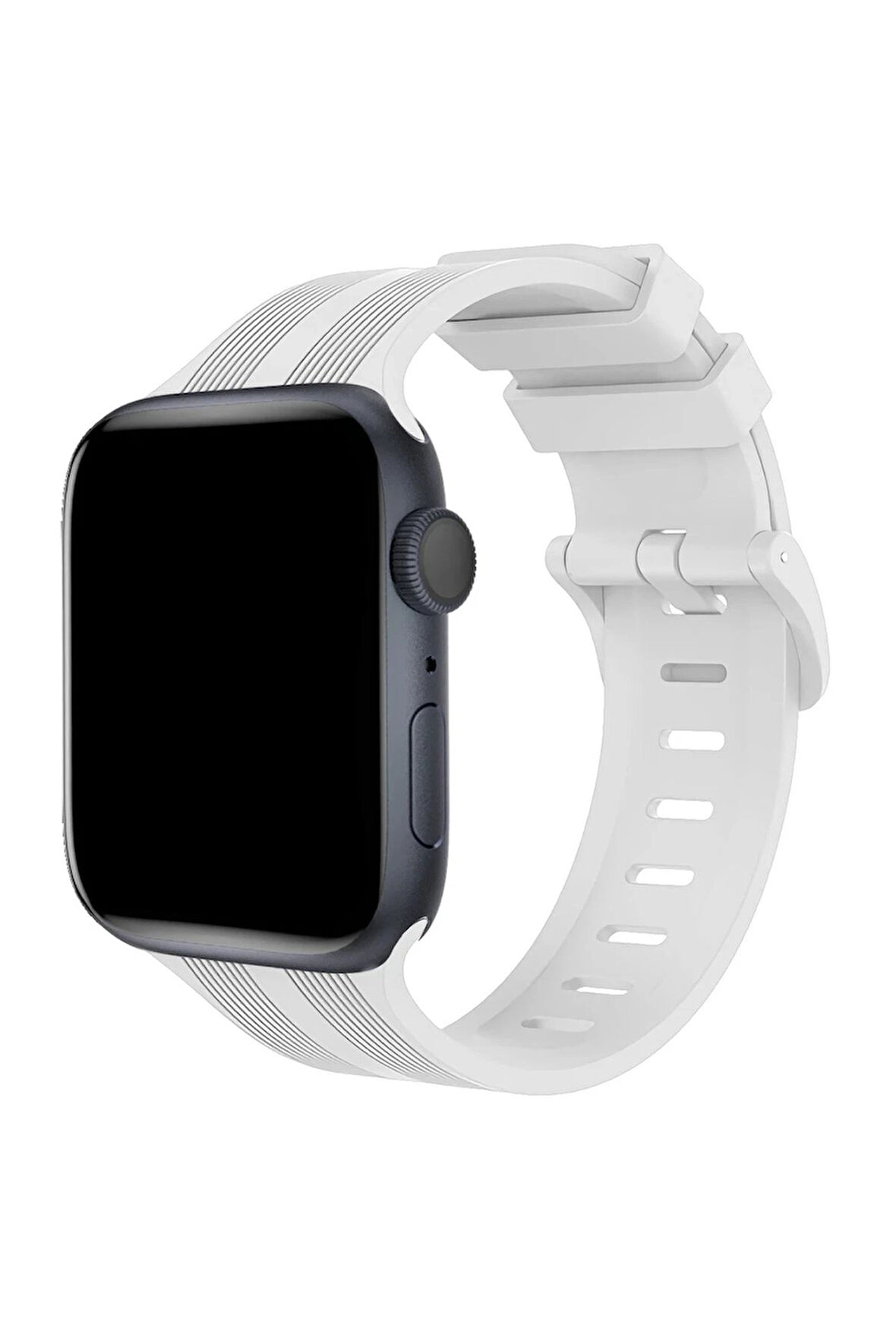 Apple Watch 38mm KR408 Çizgili Silikon Kordon - Beyaz-(5796)