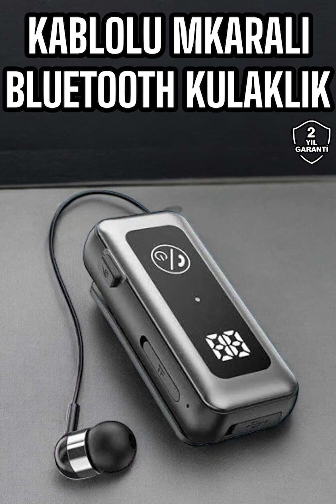 Kablolu Bluetooth Kulaklık Kulak İçi Stereo Mikrofonlu Dijital Göstergeli