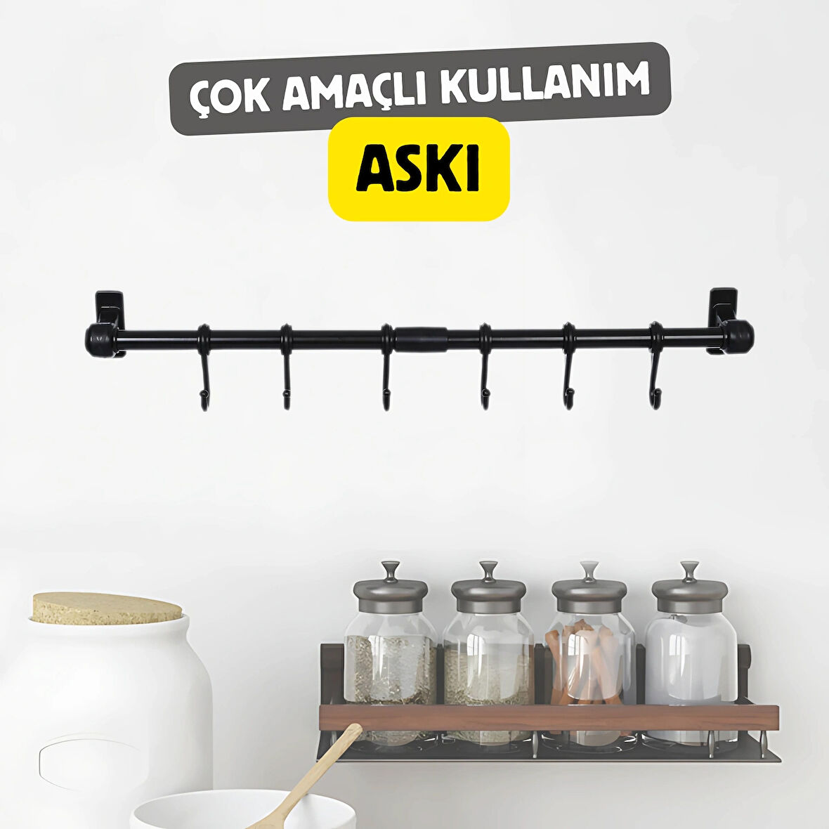 6 Kancalı Ferforje Metal Çok Amaçlı Kahve Köşesi, Mutfak, Banyo Dekor Kupa,Fincan ve Kaşıklık Askısı