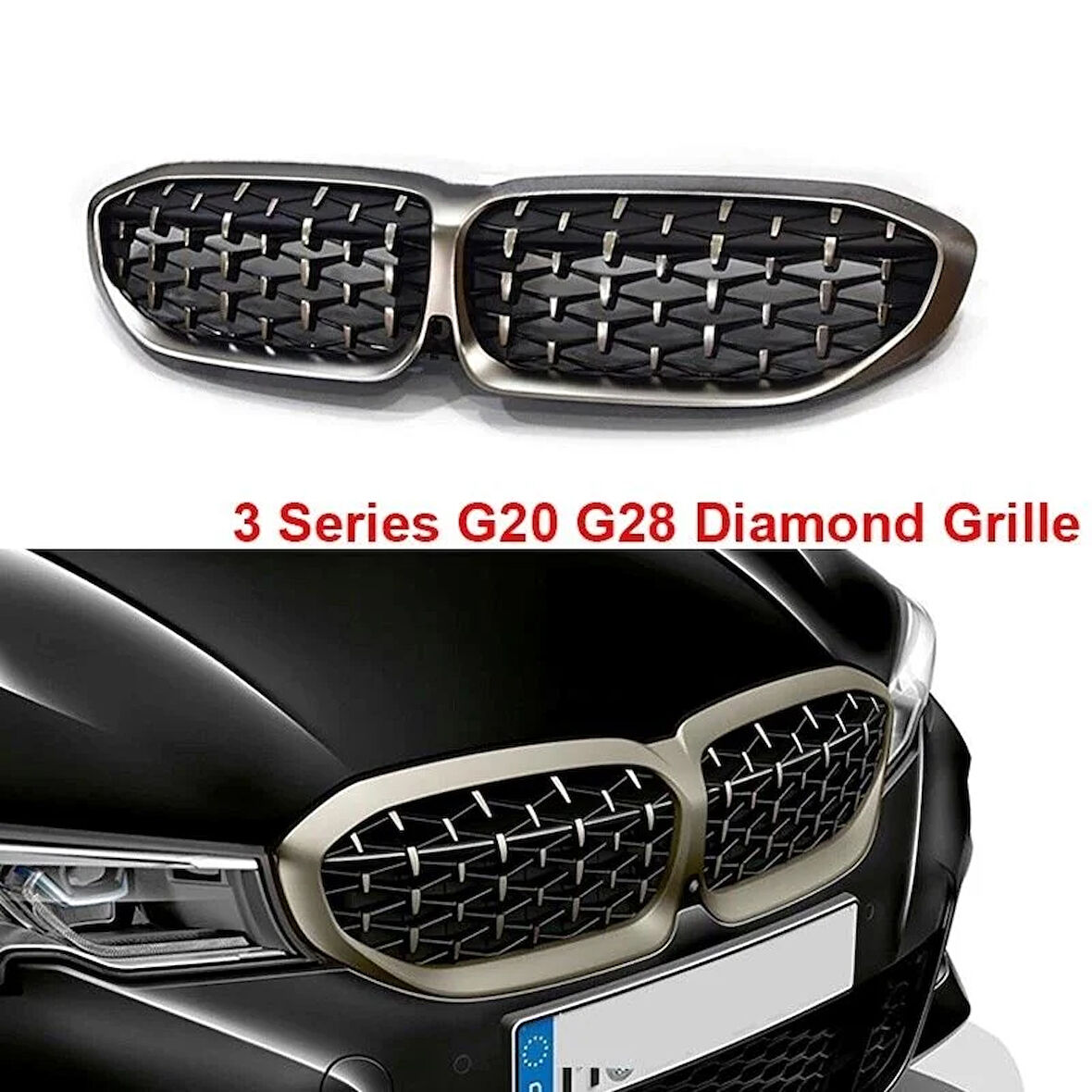 Bmw 3 Serisi G20 Ön Panjur Diamond Panjur (Piano Black) 2019 Sonrası Uyumlu