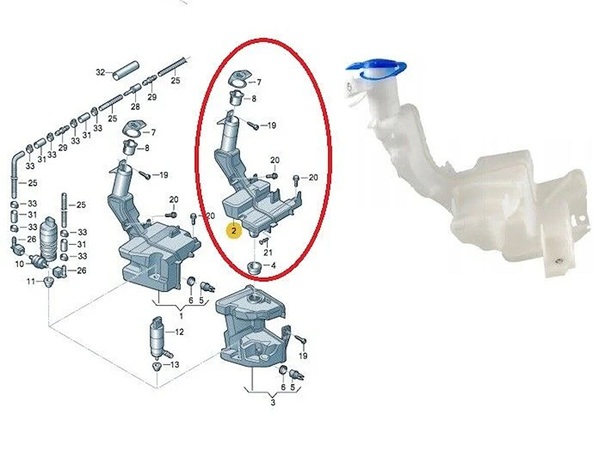 Volkswagen Passat Su Fiskiye Bidonu Üst (Far Yıkamalı) 2011 Sonrası Uyumlu