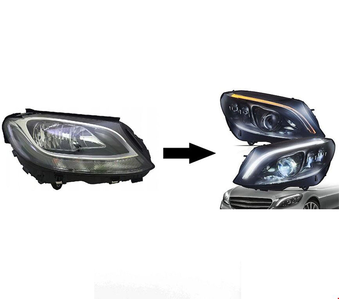 Mercedes W205 Halojen İçIn Led Far DÖnüşüm Seti 2019 Sonrası Uyumlu