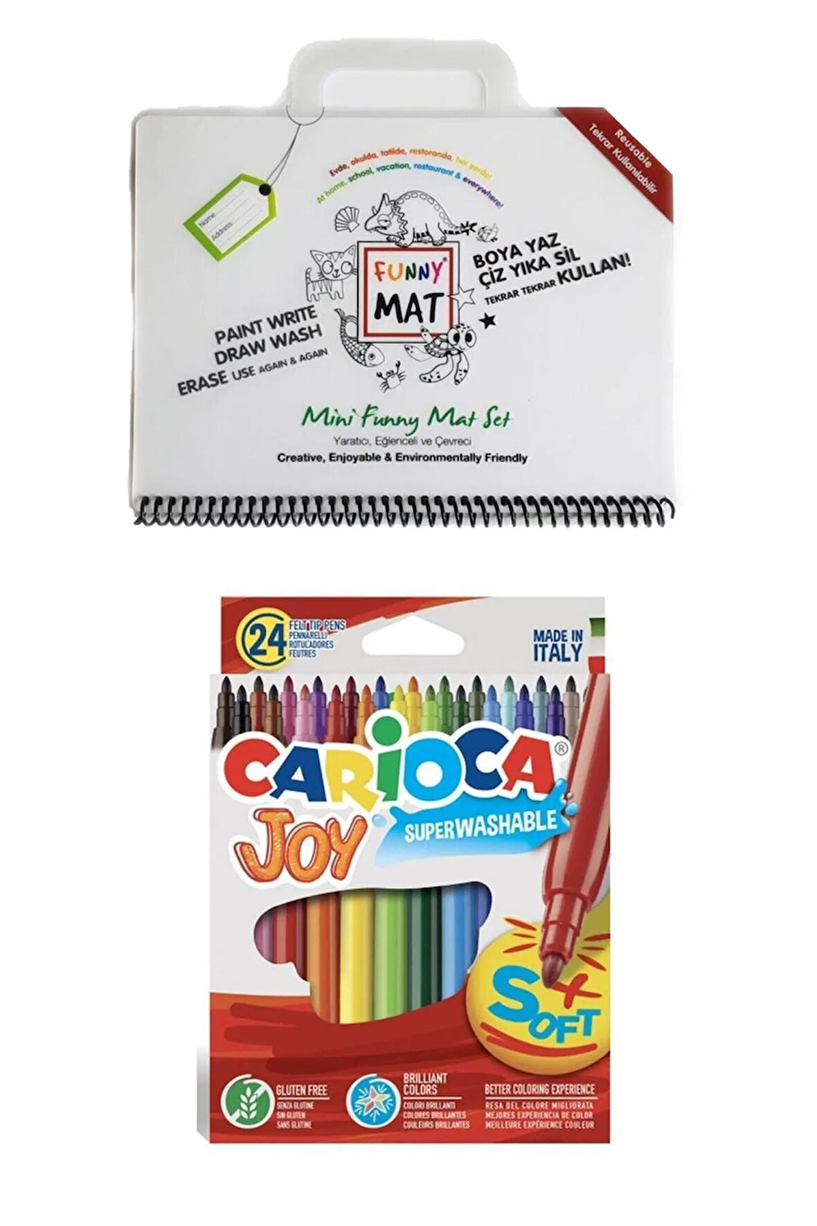 Akademi Çocuk Funny Mat Mini Ve Carioca Joy 24'lü Keçeli Kalem (boya Ve Kolayca Sil) 2'li Set