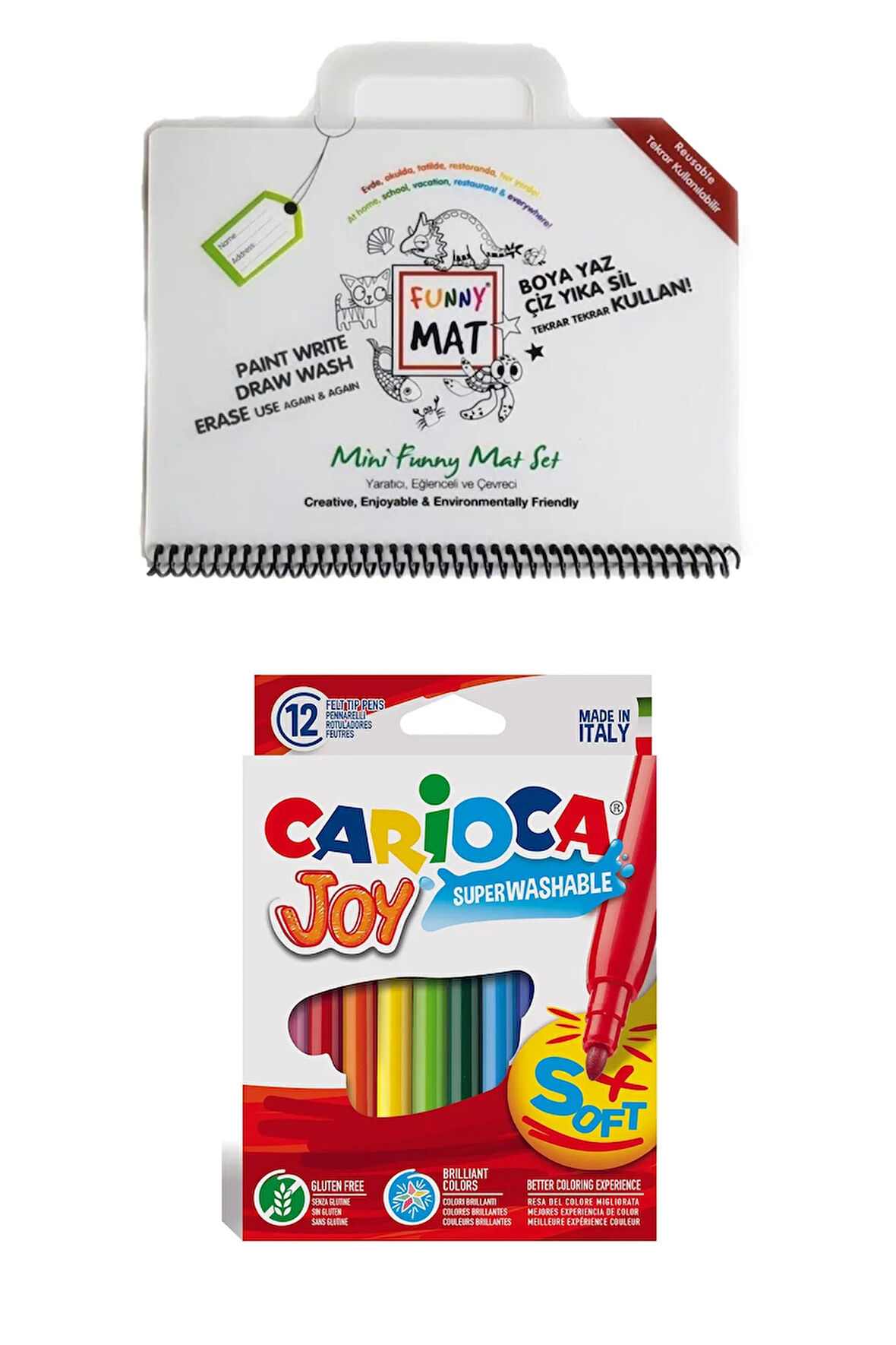 Akademi Çocuk Funny Mat Mini Ve Carioca Joy 12'li Keçeli Kalem (boya Ve Kolayca Sil) 2'li Set