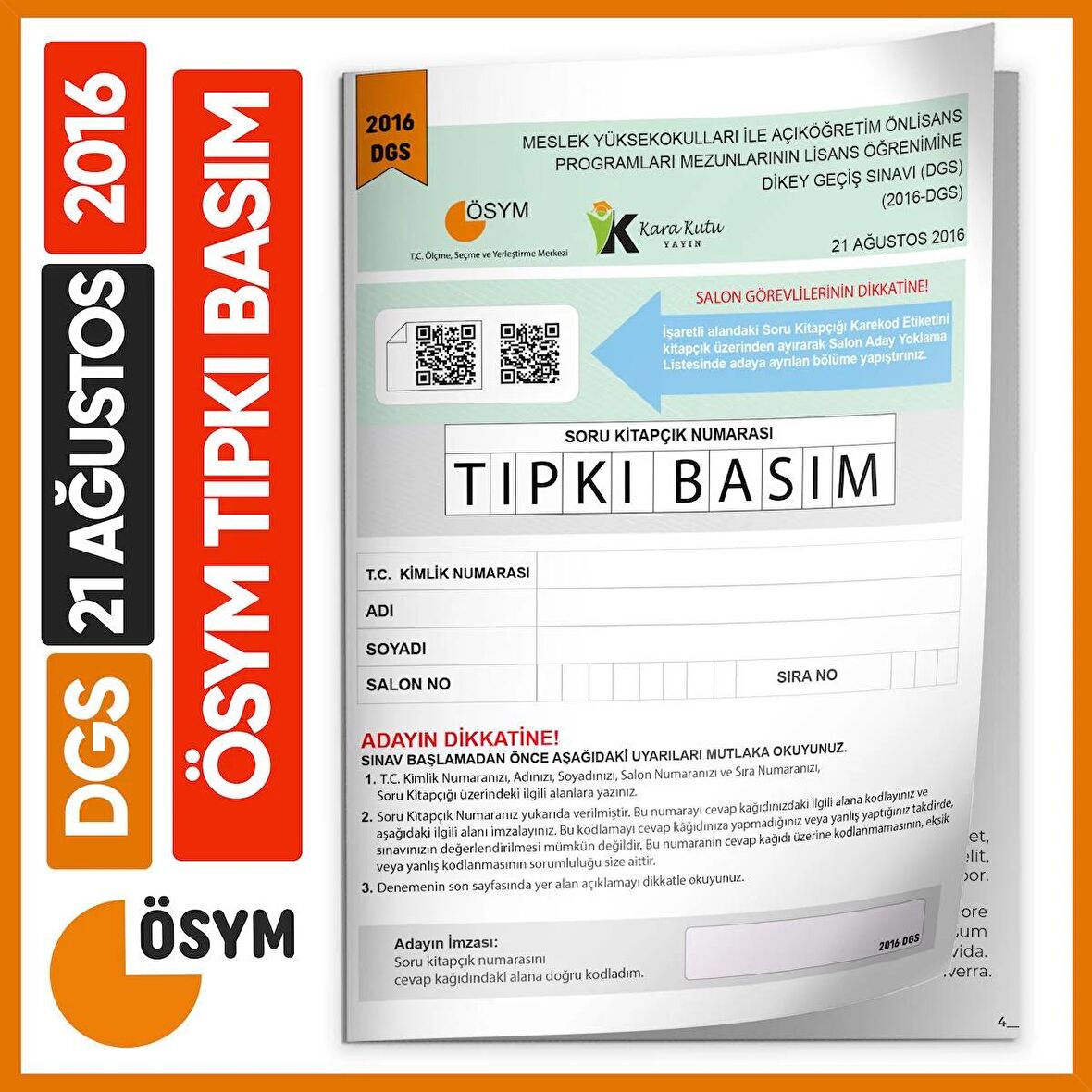 DGS 2016 ÖSYM Tıpkı Basım Çıkmış Soru Deneme Kitapçığı Yeni Baskı Türkiye Geneli Dijital Çözümlü