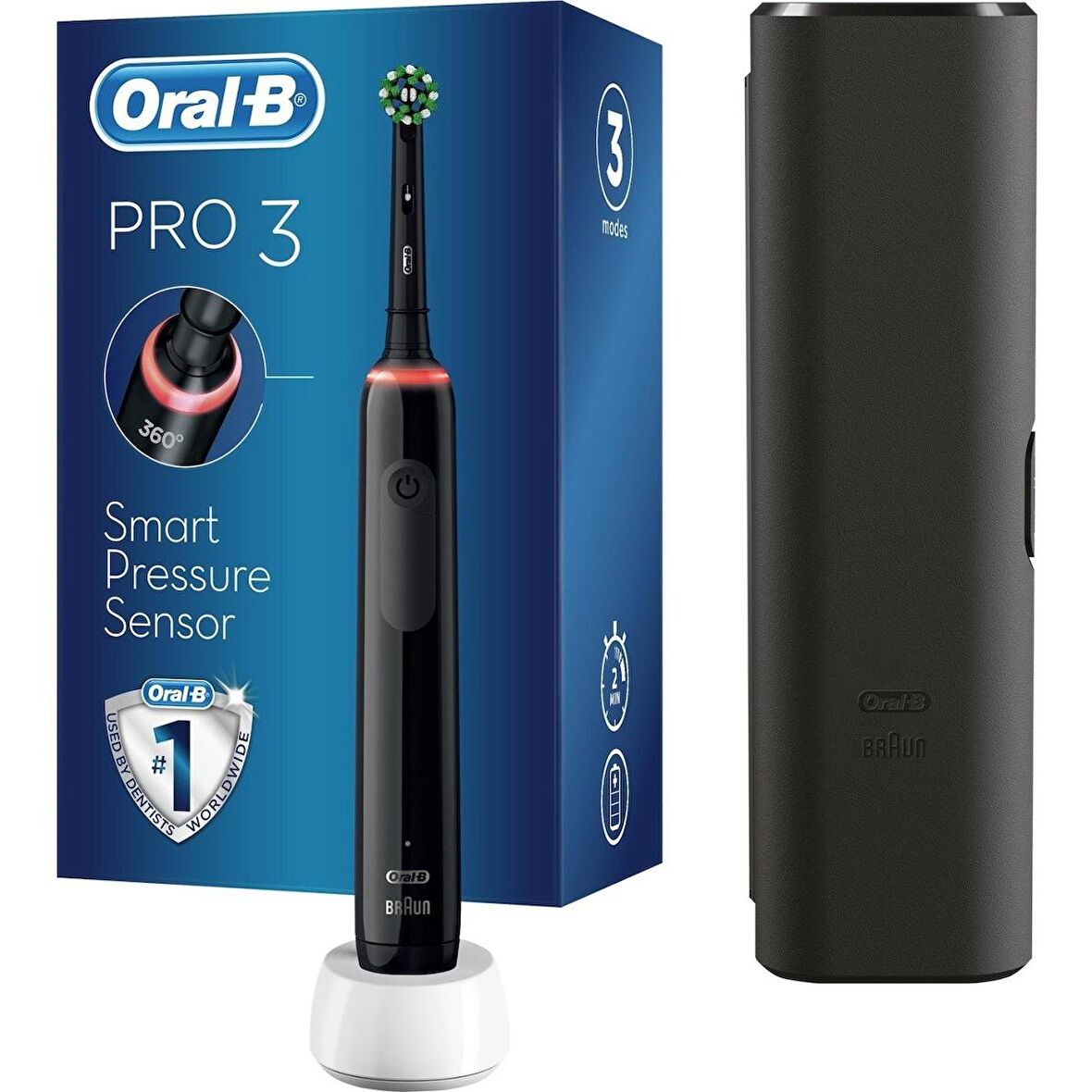 Oral-B Pro 3500 Elektrikli Siyah Diş Fırçası + Seyahat Kabı