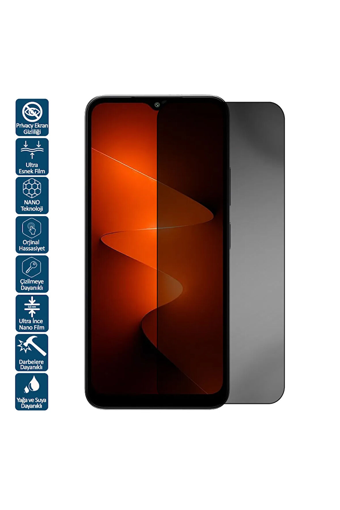 General Mobile Era 30 İçin Uyumlu Privacy Hayalet Ekran Koruyucu Film