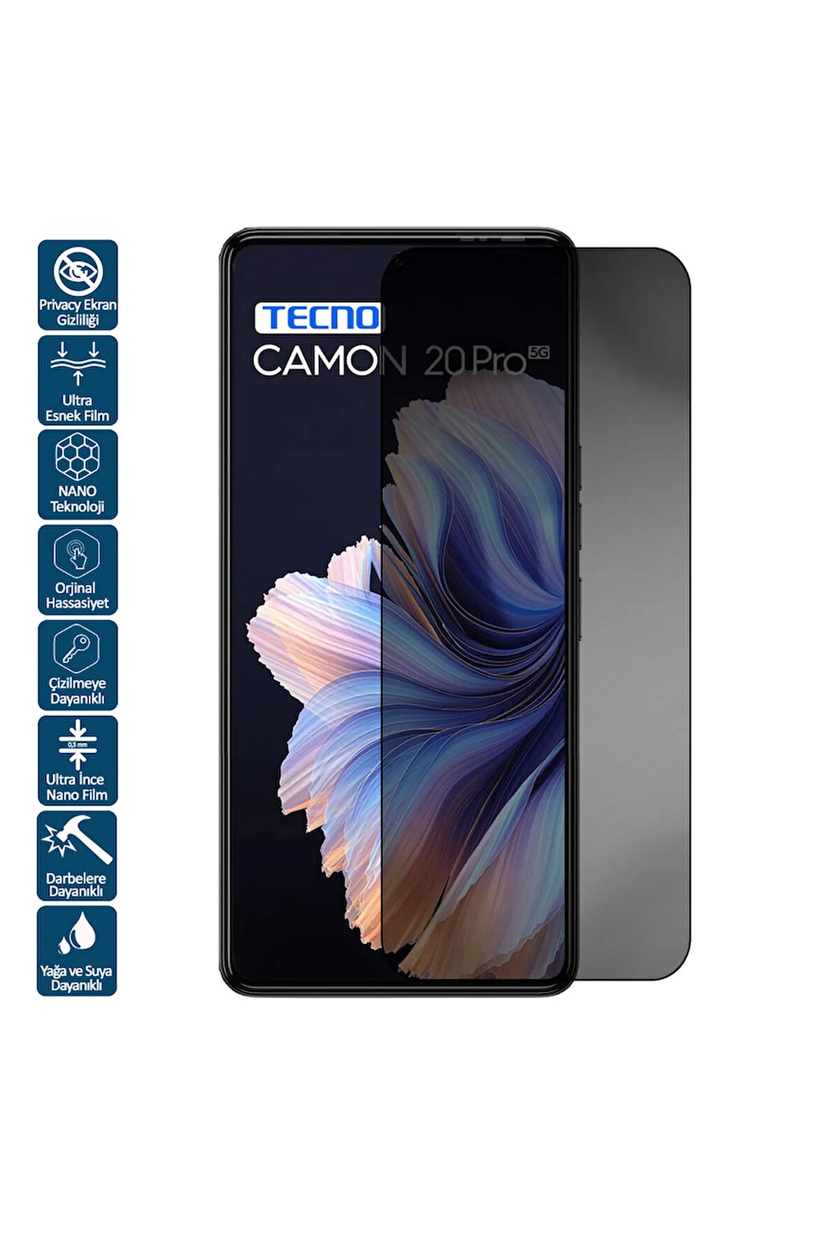 Tecno Camon 20 Pro İçin Uyumlu Privacy Hayalet Ekran Koruyucu Film