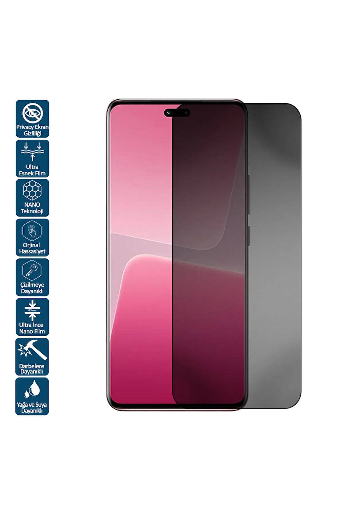 General Mobile Gm 20 G301 D için Uyumlu Privacy Hayalet Cam Ekran Koruyucu