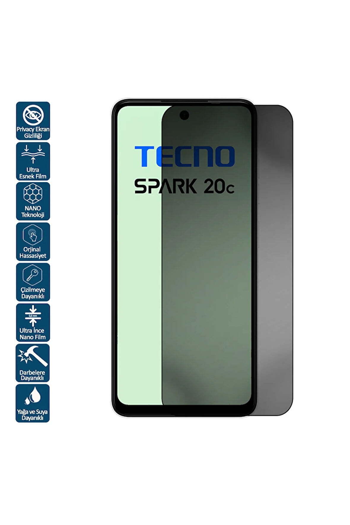 Tecno Sperk 20C İçin Uyumlu Privacy Hayalet Ekran Koruyucu Film