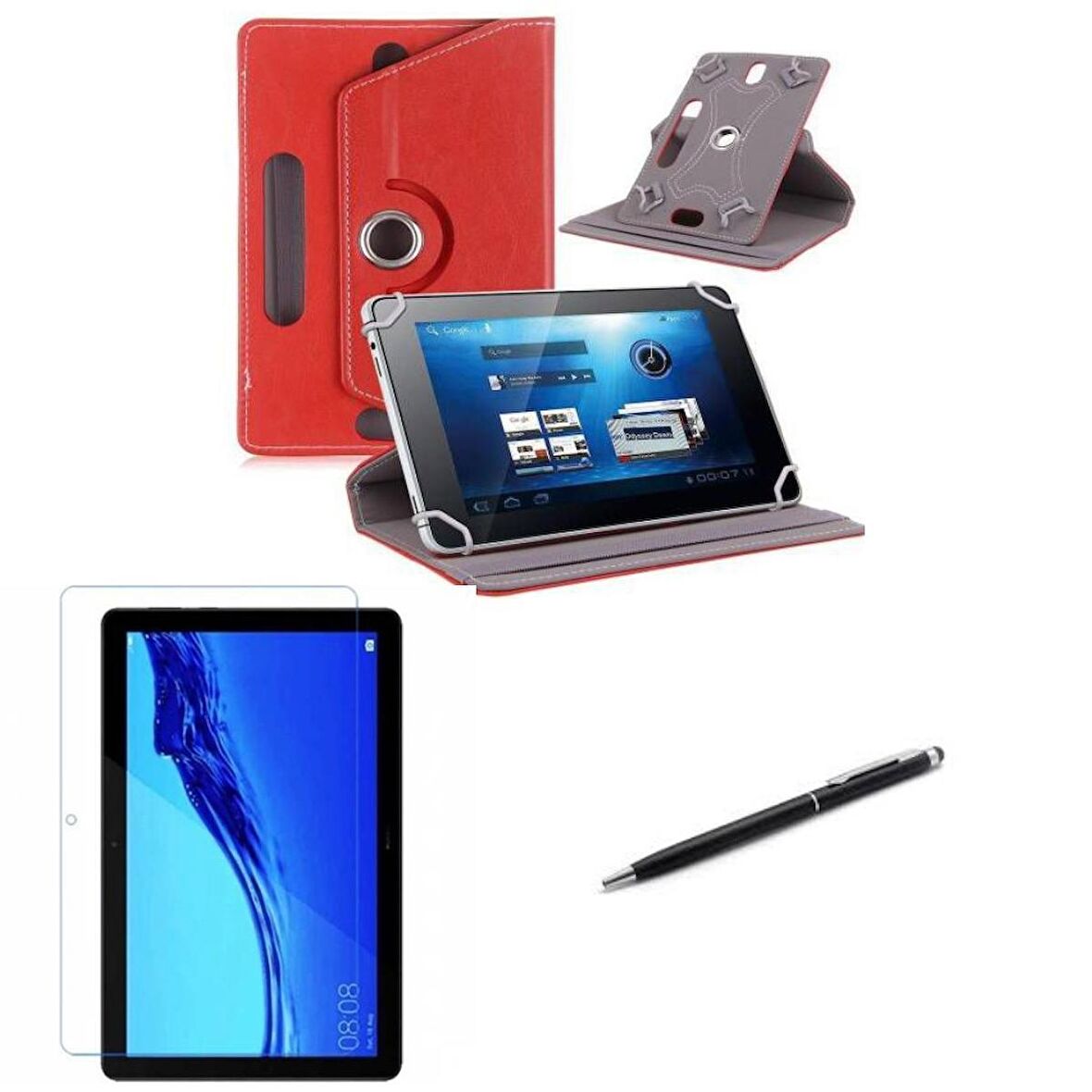 AmazonFire 10.1" Standlı Tablet Kılıfı+Nano Kırılmaz Ekran Koruyucu+Dokunmatik Kalem