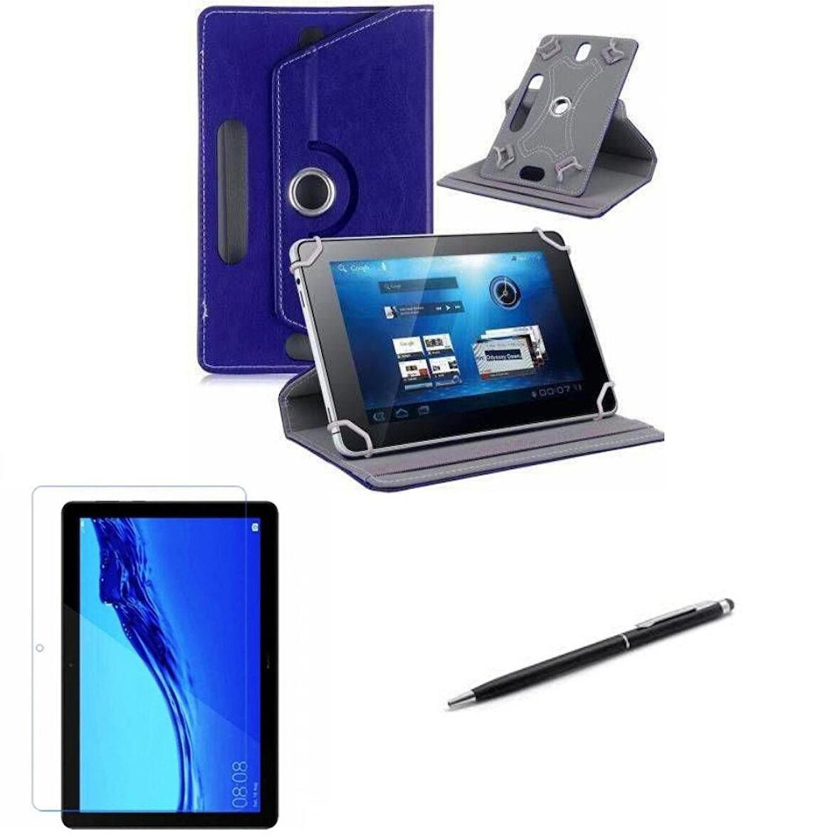 TCL Tab 7 LITE  7"  Uyumlu Üniversal Dönerli Standlı Tablet Kılıfı +Dokunmatik Tablet Kalemi Hediye