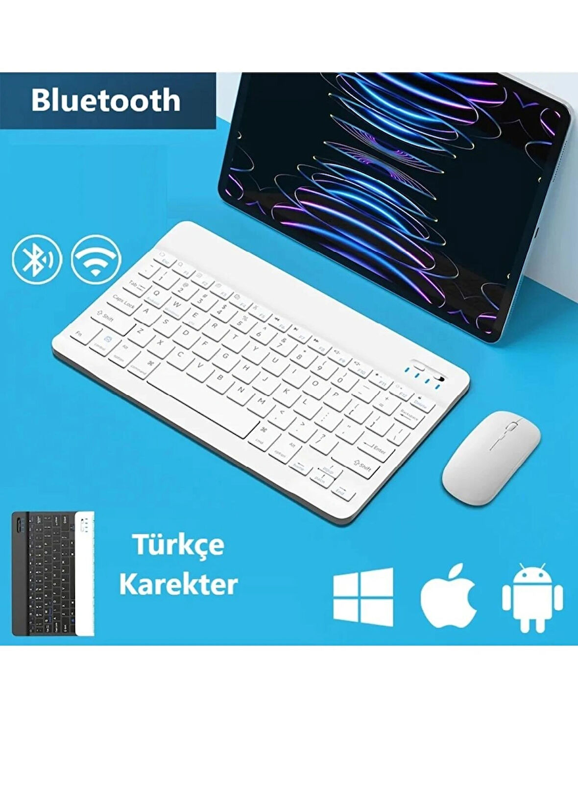 Samsung Tab S10 FE+ Plus 13.1" Tablet için Uyumlu Slim Şarjlı Türkçe Bluetooth Klavye ve Mouse Seti