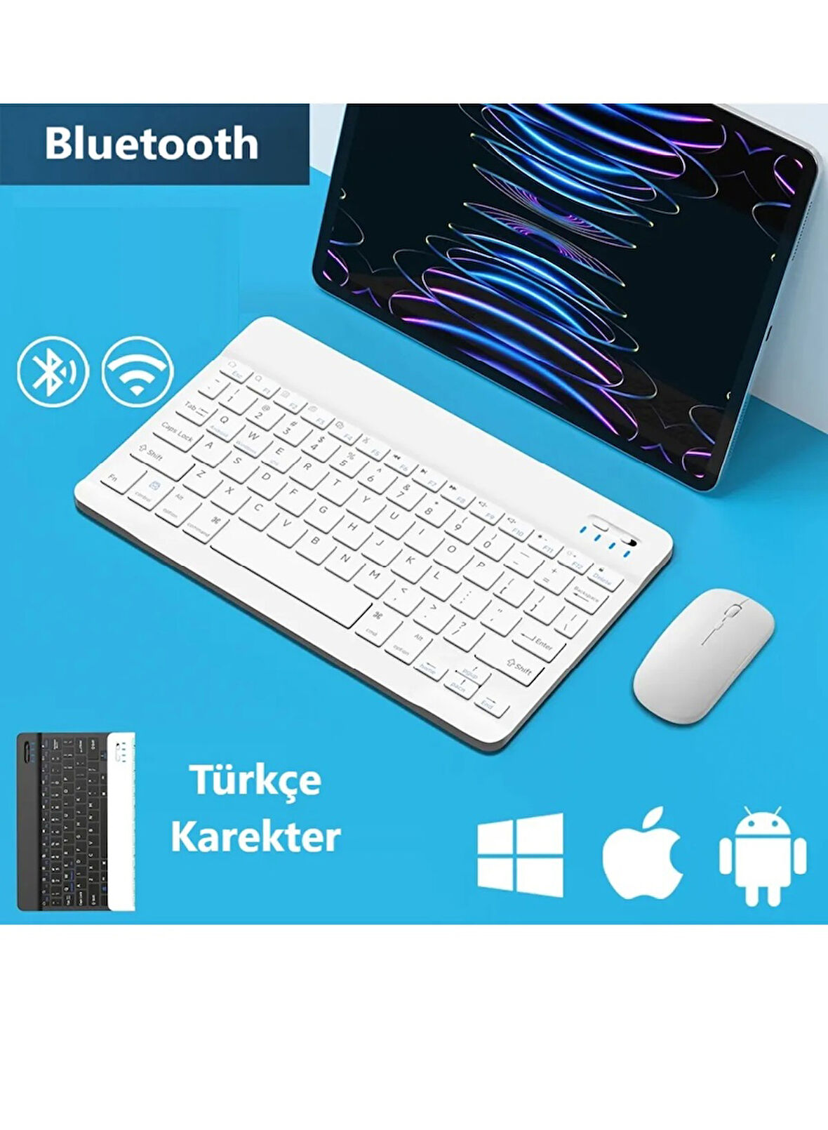 Samsung Galaxy Tab A7 Lite Tablet İçin Uyumlu Slim Şarjlı Türkçe Bluetooth Klavye ve Mouse Seti