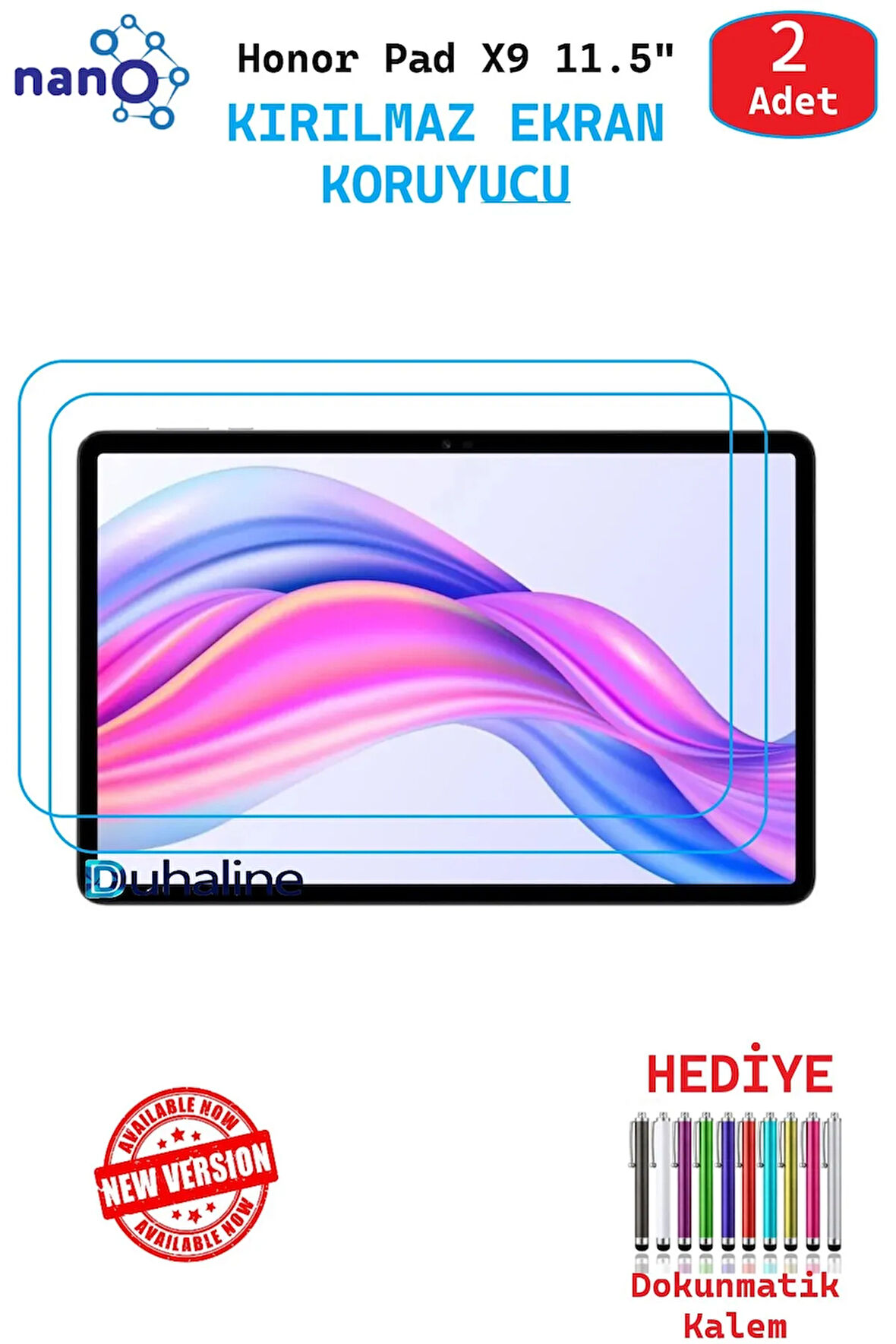 2 ADET Honor Pad X9 11.5'' Tablet İçin Tam Uyumlu Ekran Koruyucu Şeffaf Cam Nano HD Esnek Kırılmaz