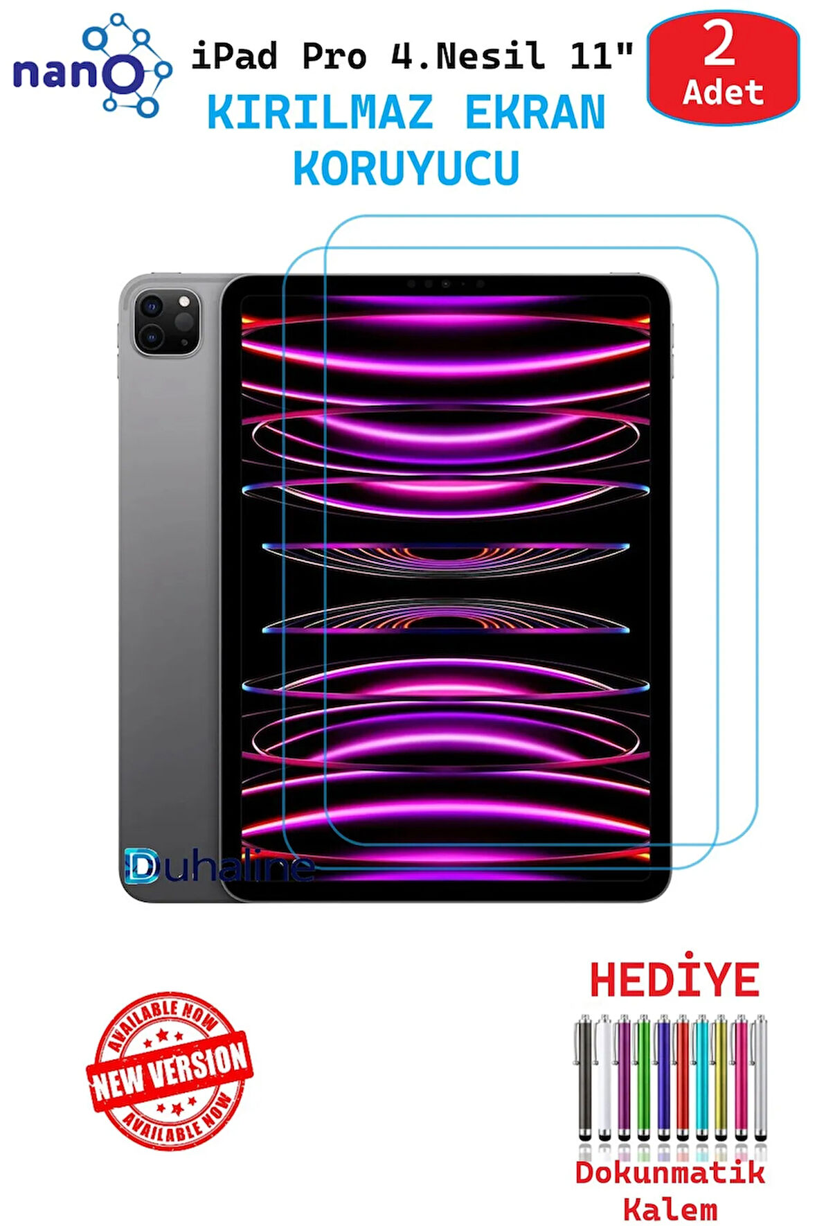 2 ADET iPad Pro 4. Nesil 11" Tablet İçin Tam Uyumlu Ekran Koruyucu Şeffaf Cam Nano HD Esnek Kırılmaz