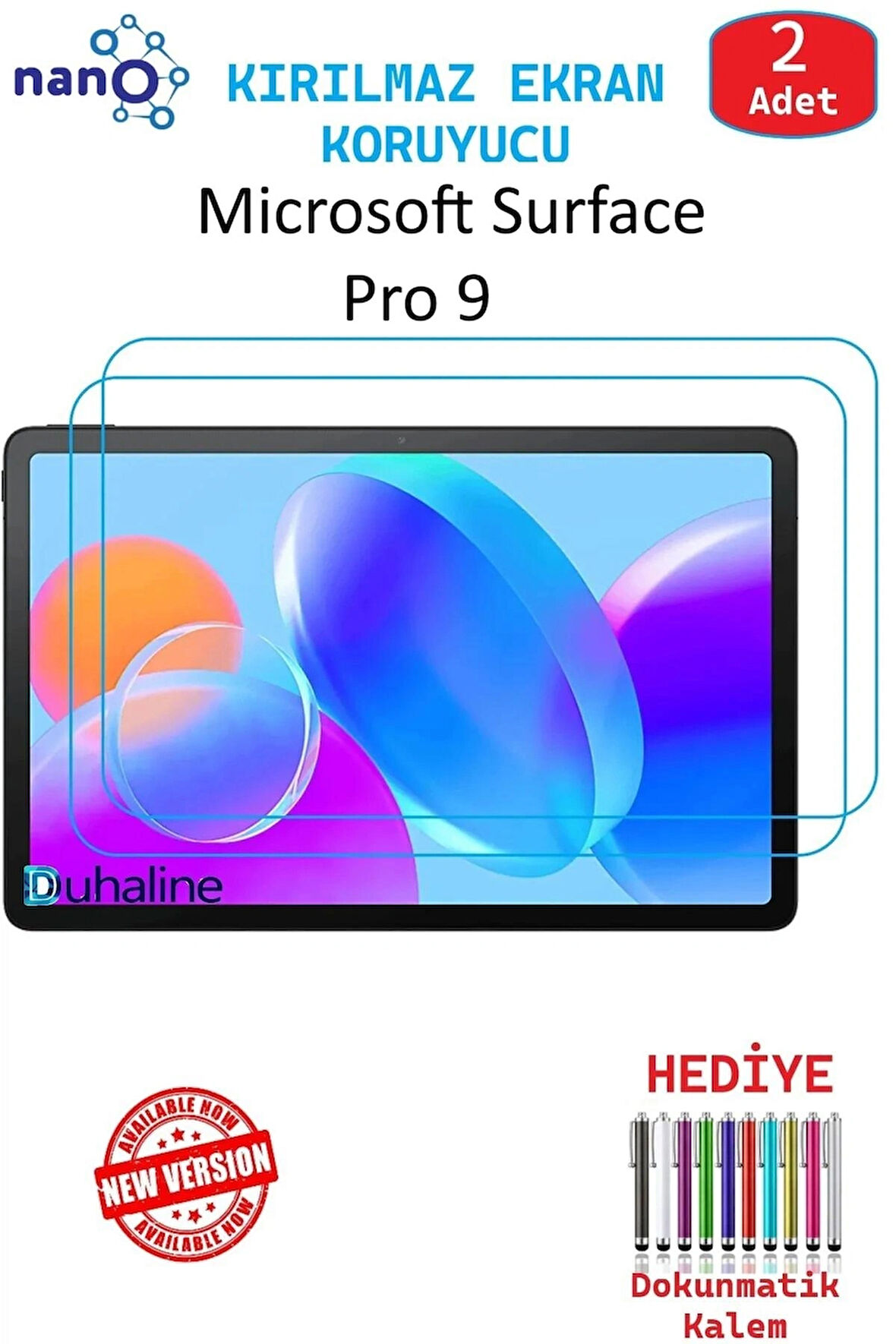 2 ADET Microsoft Surface Pro 9 13” Tablet İçin Tam Uyumlu Ekran Koruyucu Cam Nano HD Esnek Kırılmaz