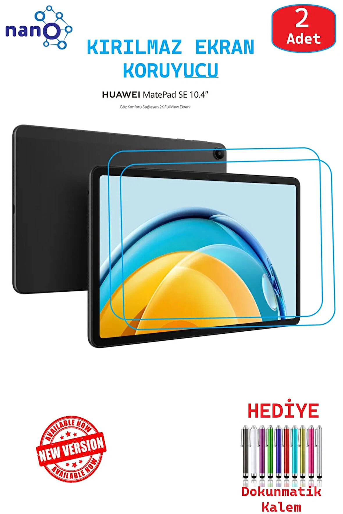 2 ADET Huawei Matepad SE 10.4" Tablet İçin Tam Uyumlu Ekran Koruyucu Cam Nano HD Esnek Kırılmaz