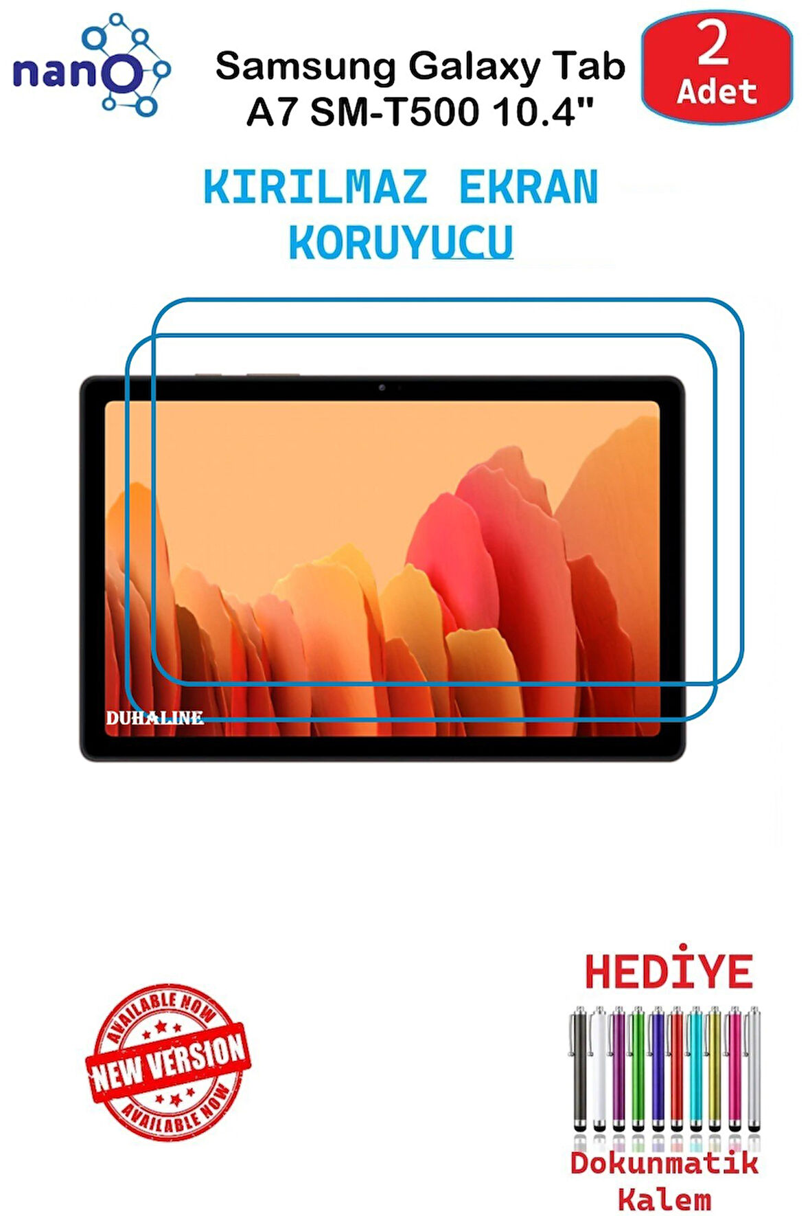 Samsung Galaxy Tab A7 SM-T500 İçin Nano Ekran Koruyucu 9h Esnek 2 ADET