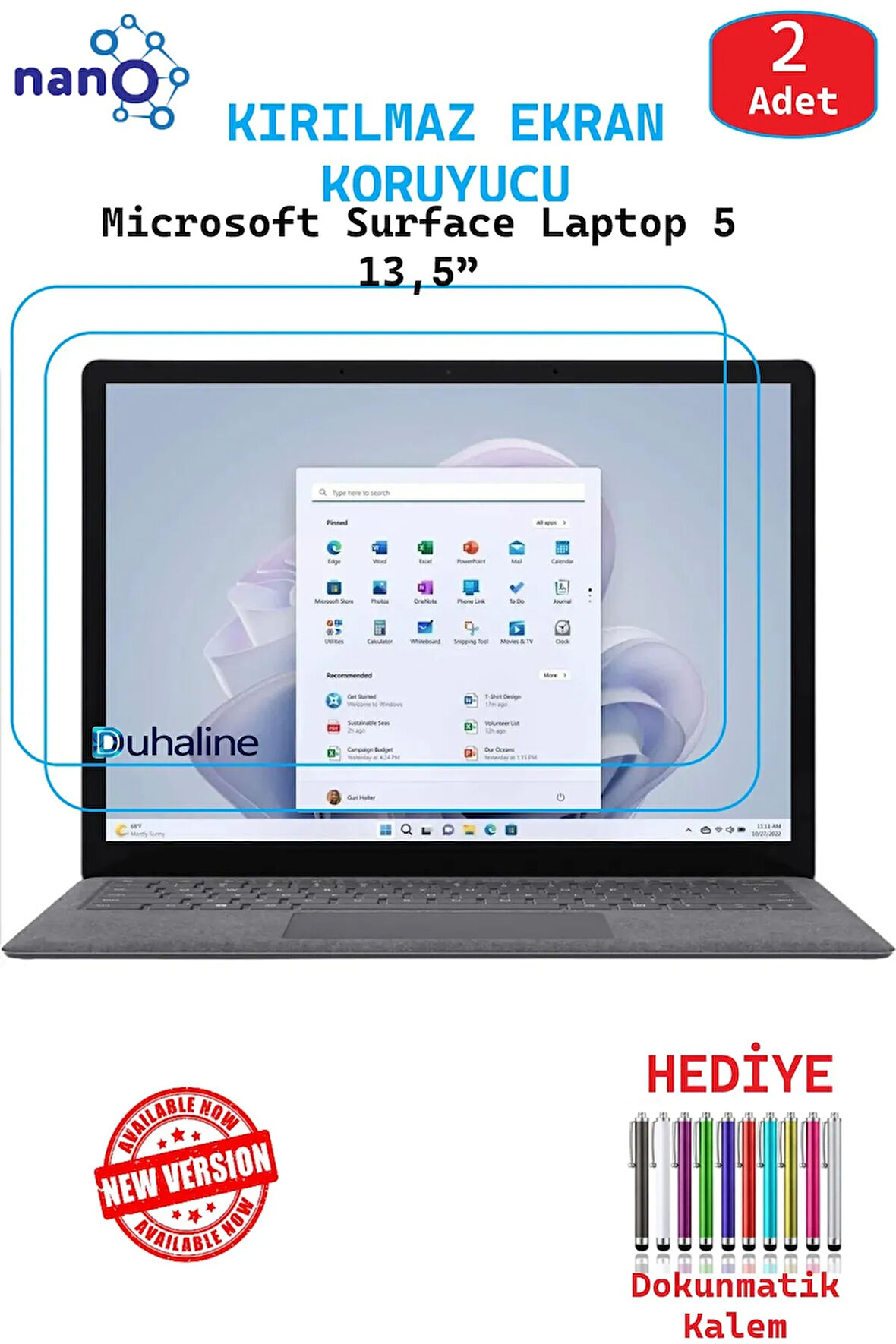 2 ADET Microsoft Surface Laptop 5 13,5” İçin Tam Uyumlu Ekran Koruyucu Cam Nano HD Esnek Kırılmaz