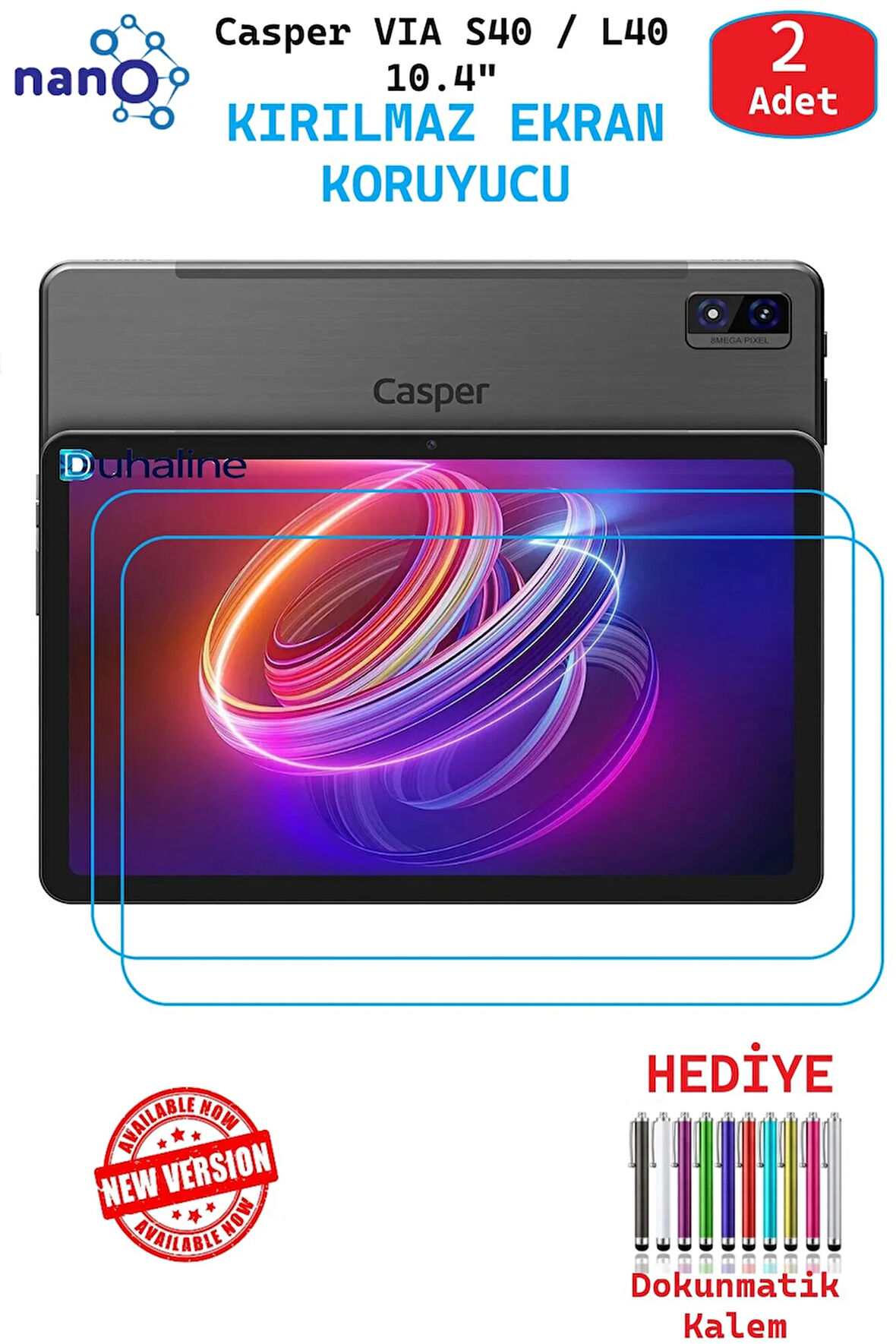 2 ADET Casper VIA S40 L40 10.4" Tablet Tam Uyumlu Ekran Koruyucu Şeffaf Cam Nano HD Esnek Kırılmaz