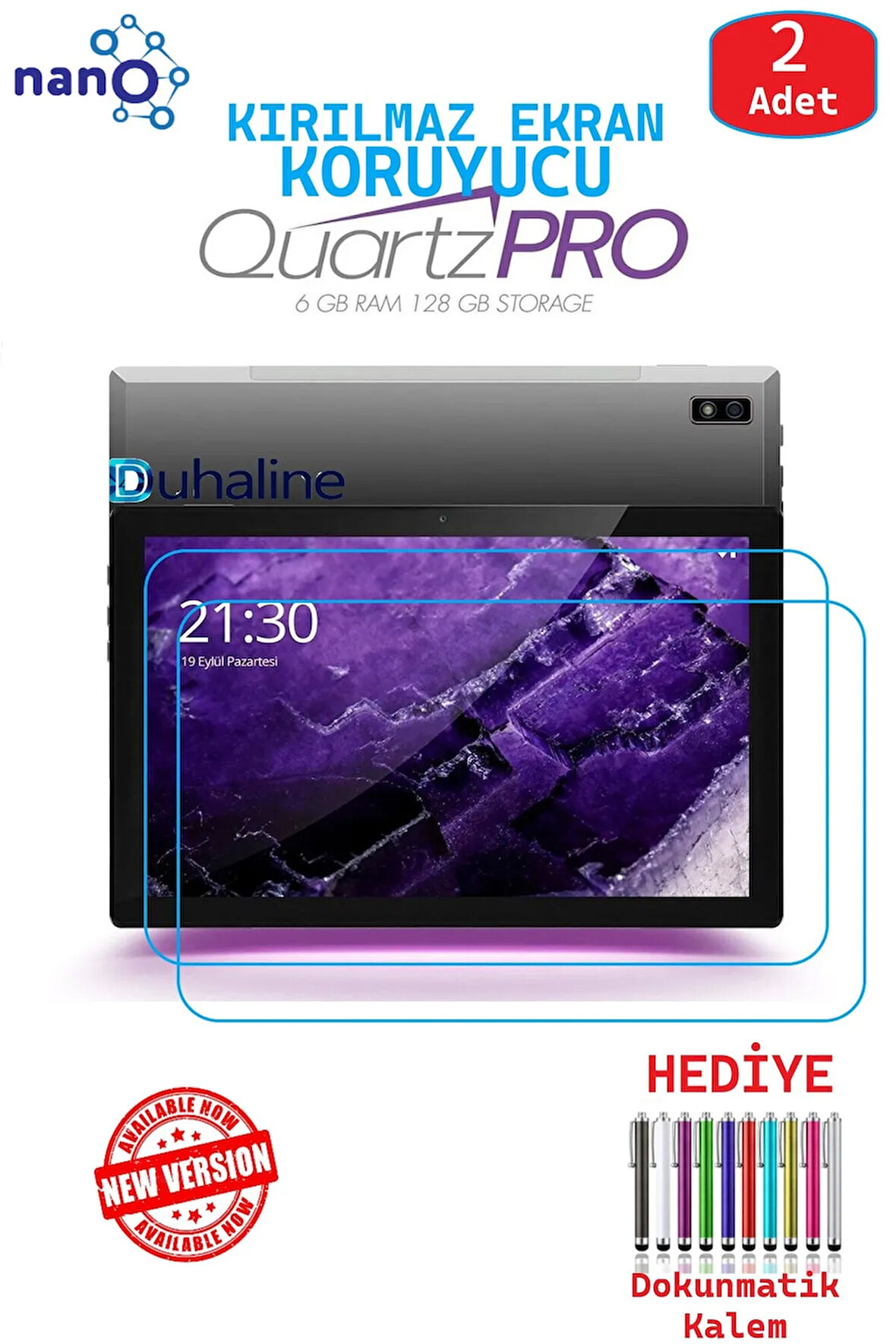 2 ADET Vorcom QuartzPro QuartzLITE 10.1" Tablet Tam Uyumlu Ekran Koruyucu Cam Nano HD Esnek Kırılmaz