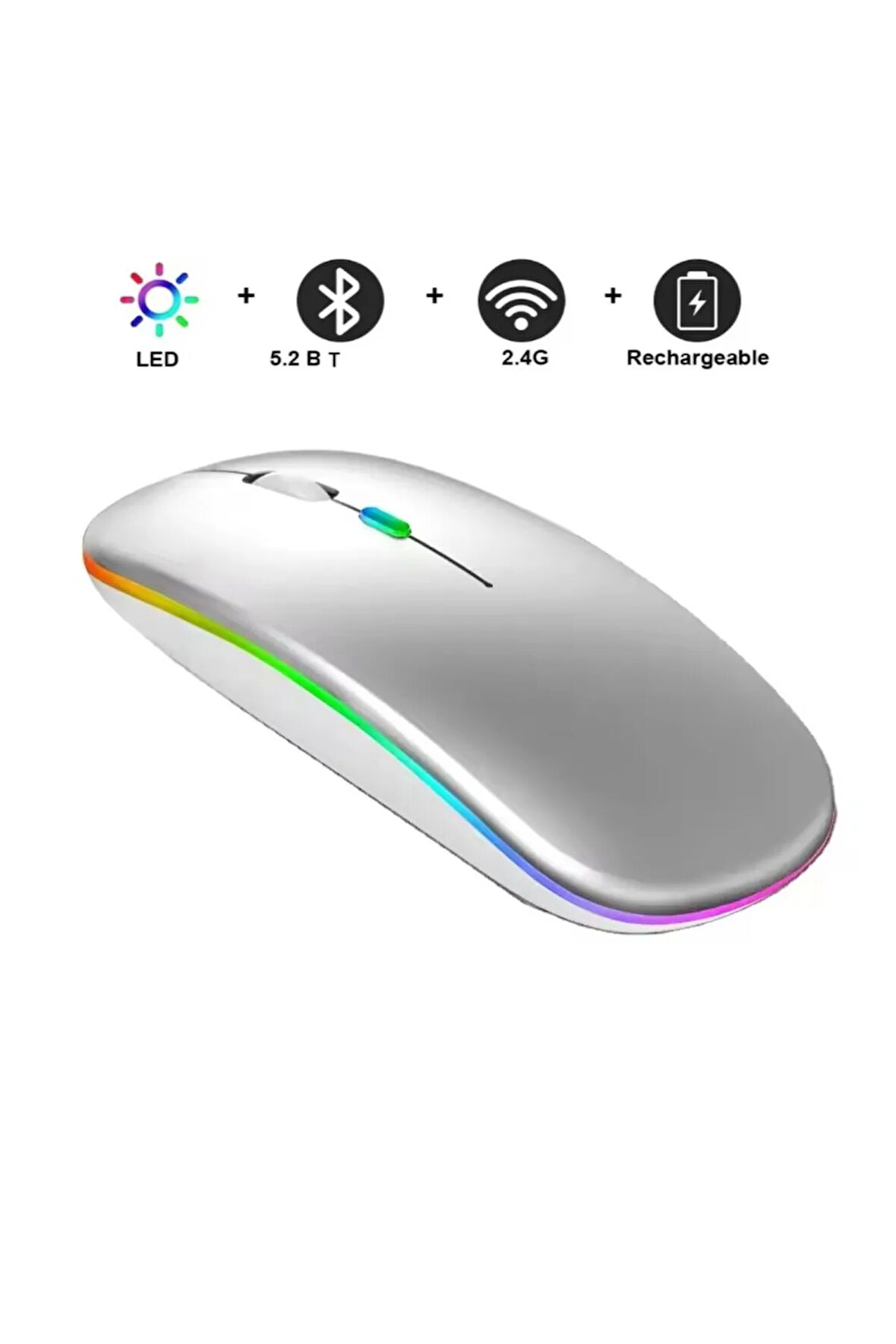 SAMSUNG Galaxy Tab A9+ Tablet İçin Uyumlu RGB LED Işıklı Bluetooth+2.4Ghz Kablosuz Şarjlı Mouse