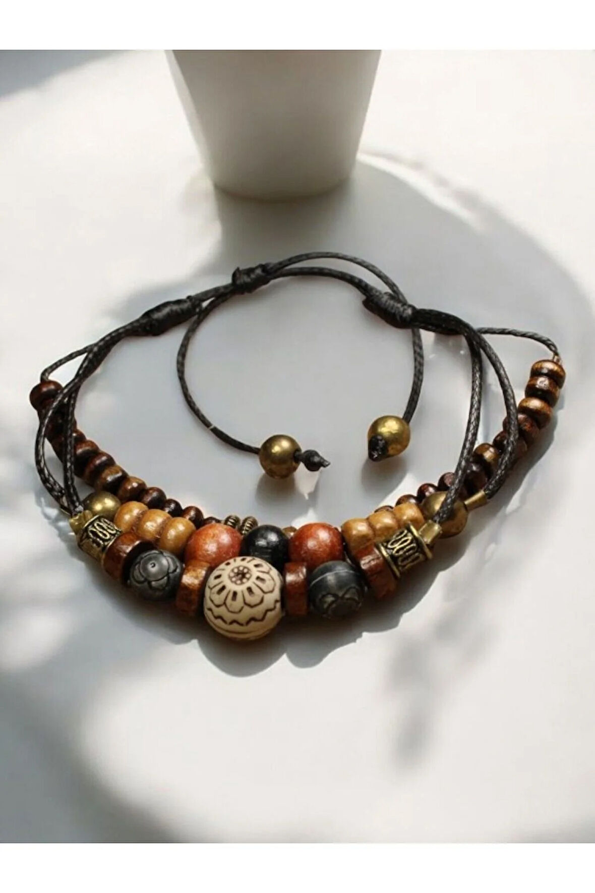 Ahşap Ve Metal Boncuk Kombin 3 Parça Salaş Bileklik