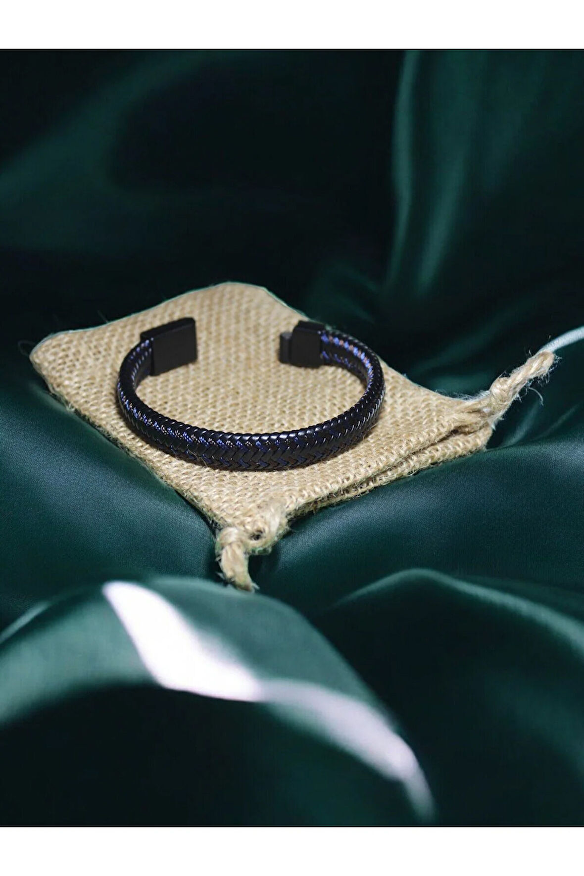 Örgü Erkek Deri Bileklik Mıknatıslı Kapama Siyah Deri içinde Kahverengi Lacivert Örgülü