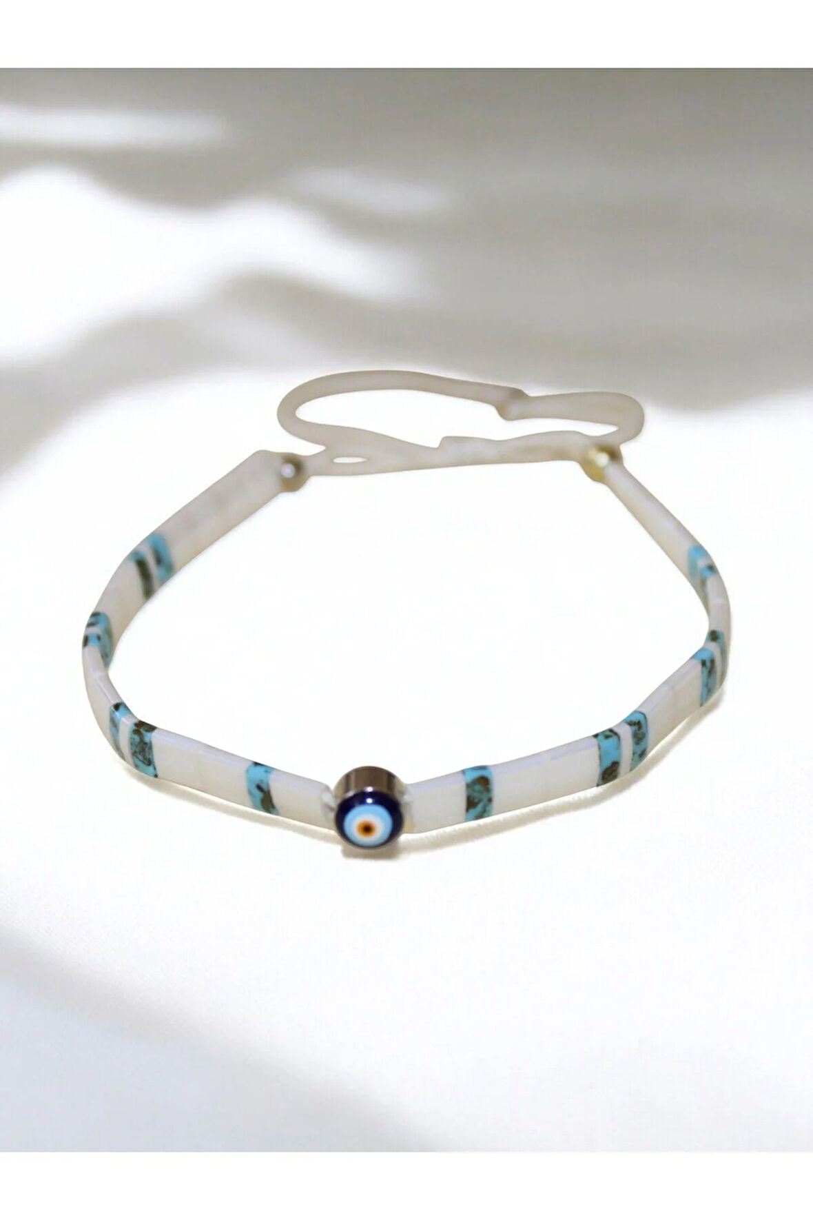 Tila Boncuklarla Zarif Ve Renkli Bileklikler Serisi - Mavi Beyaz Nazar Boncuklu