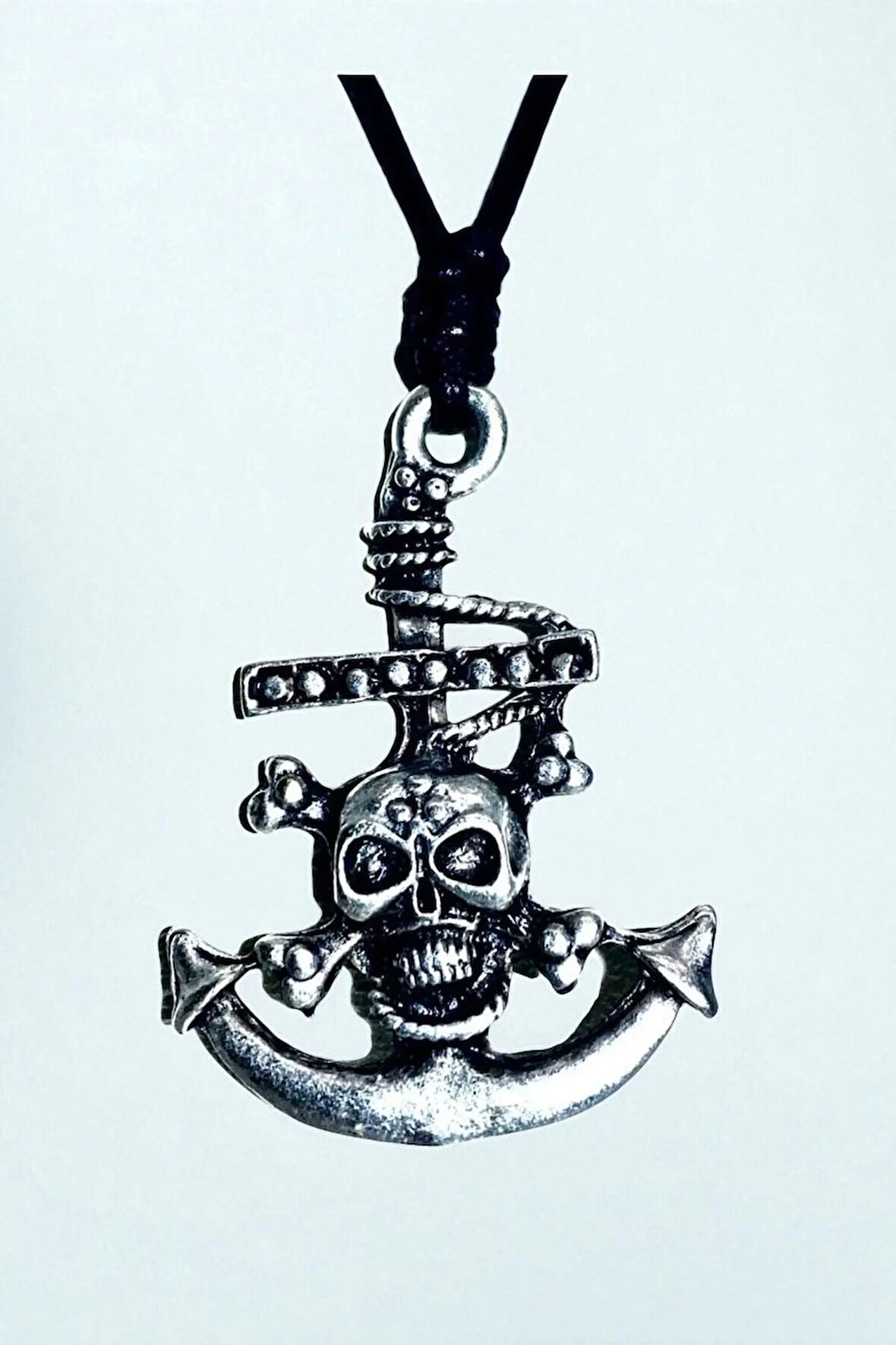 İskelet Çapa Zamak Motifli Ayarlanabilir Pamuk İp Tasarım Kolye 06