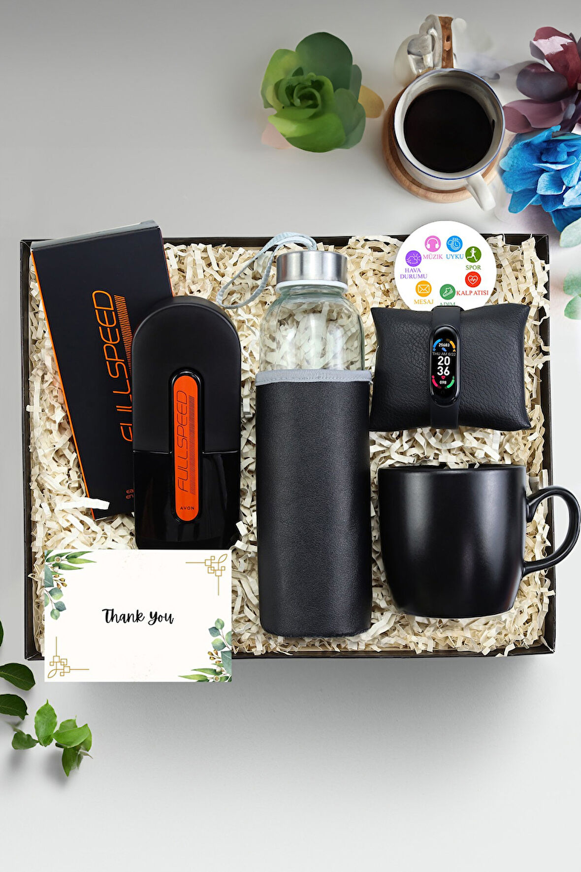 Akıllı Bileklik Smart Band M6 & 500 ML Su Matarası & Full Speed Erkek Parfüm & Kupa Hediye Seti