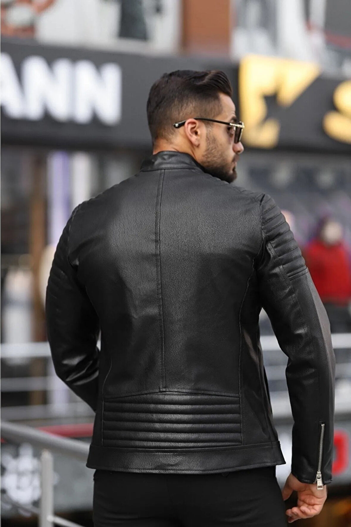 Prifaldi Dik Yaka Deri Ceket Siyah