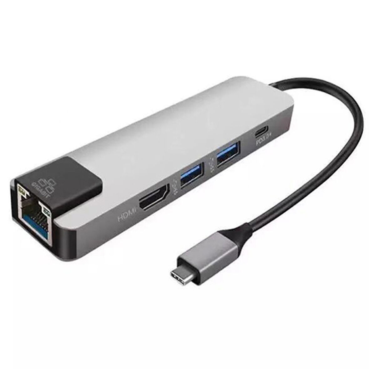 5İN1 USB 3.1 Type C To HDMI 2xusb 3.0 RJ45 Ethernet Dönüştürücü Adaptör (Gri)