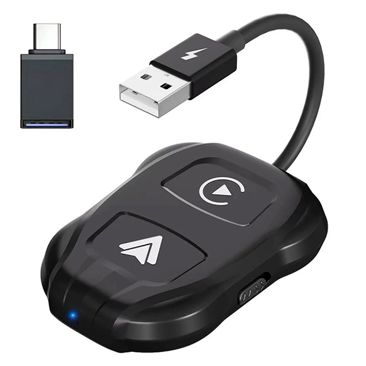 İPhone-Android Kablosuz Carplay Dongle 5Ghz Adaptör Çevirici USB+Type-C Adaptör (Siyah)