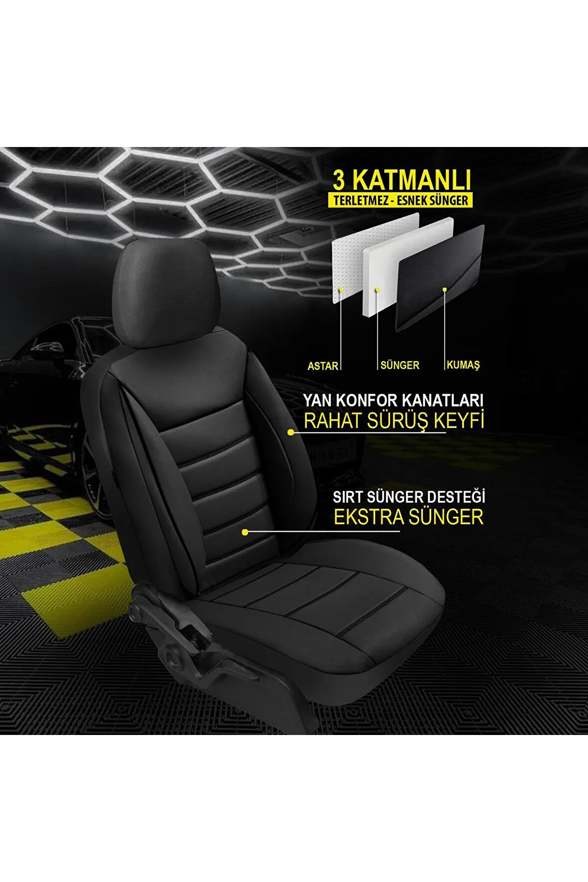 KZY UNİVERSAL SİYAH JET DERİ Opel Vectra 1988-2002 Uyumlu Oto Koltuk Kılıfı