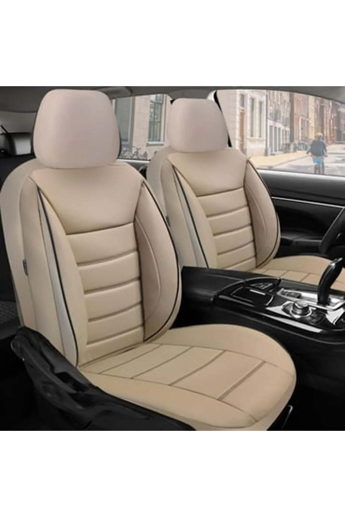 KZY UNİVERSAL BEJ JET DERİ Ford Festiva Uyumlu Oto Koltuk Kılıfı